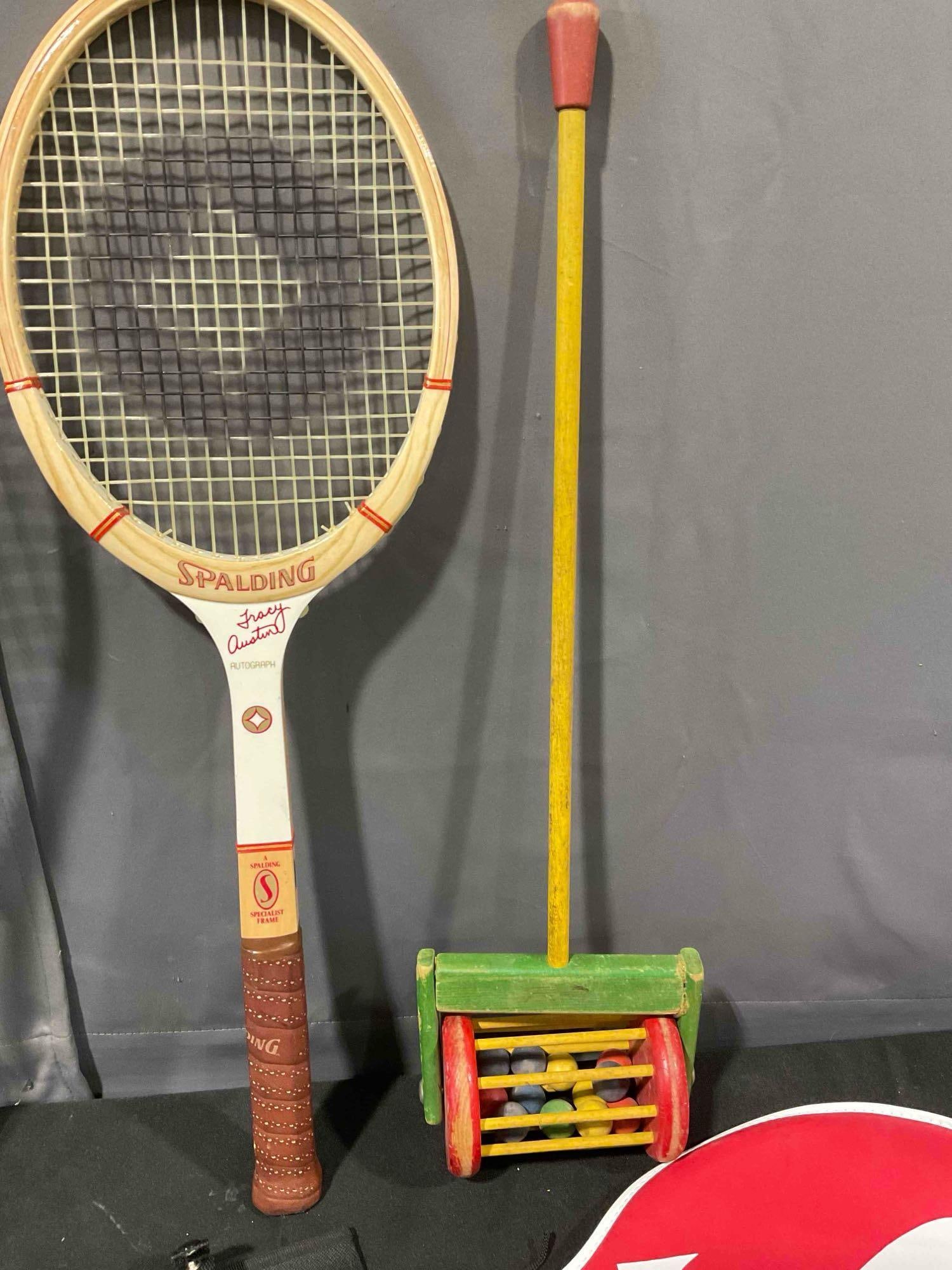 4 pcs Sports Gear Assortment, incl. Spalding & Wilson Tennis Rackets, Vintage Toy & More! - 4