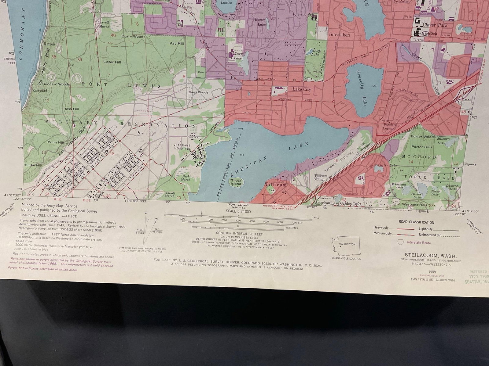 8 Washington Maps, Steilacoom Area 1950s-90s, Ozette Lake, Fort Lewis, 23x30 inches - 7