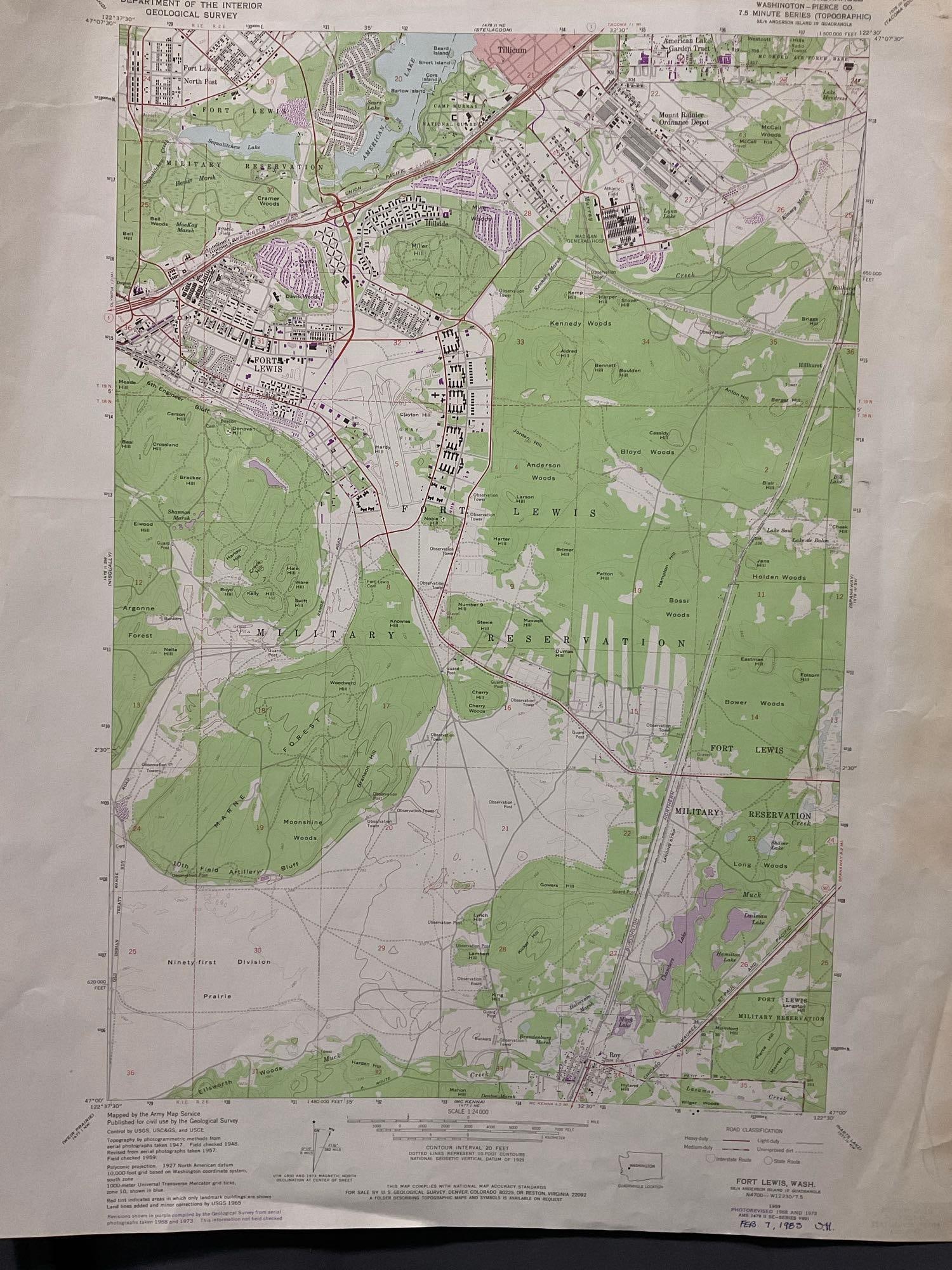 8 Washington Maps, Steilacoom Area 1950s-90s, Ozette Lake, Fort Lewis, 23x30 inches - 9