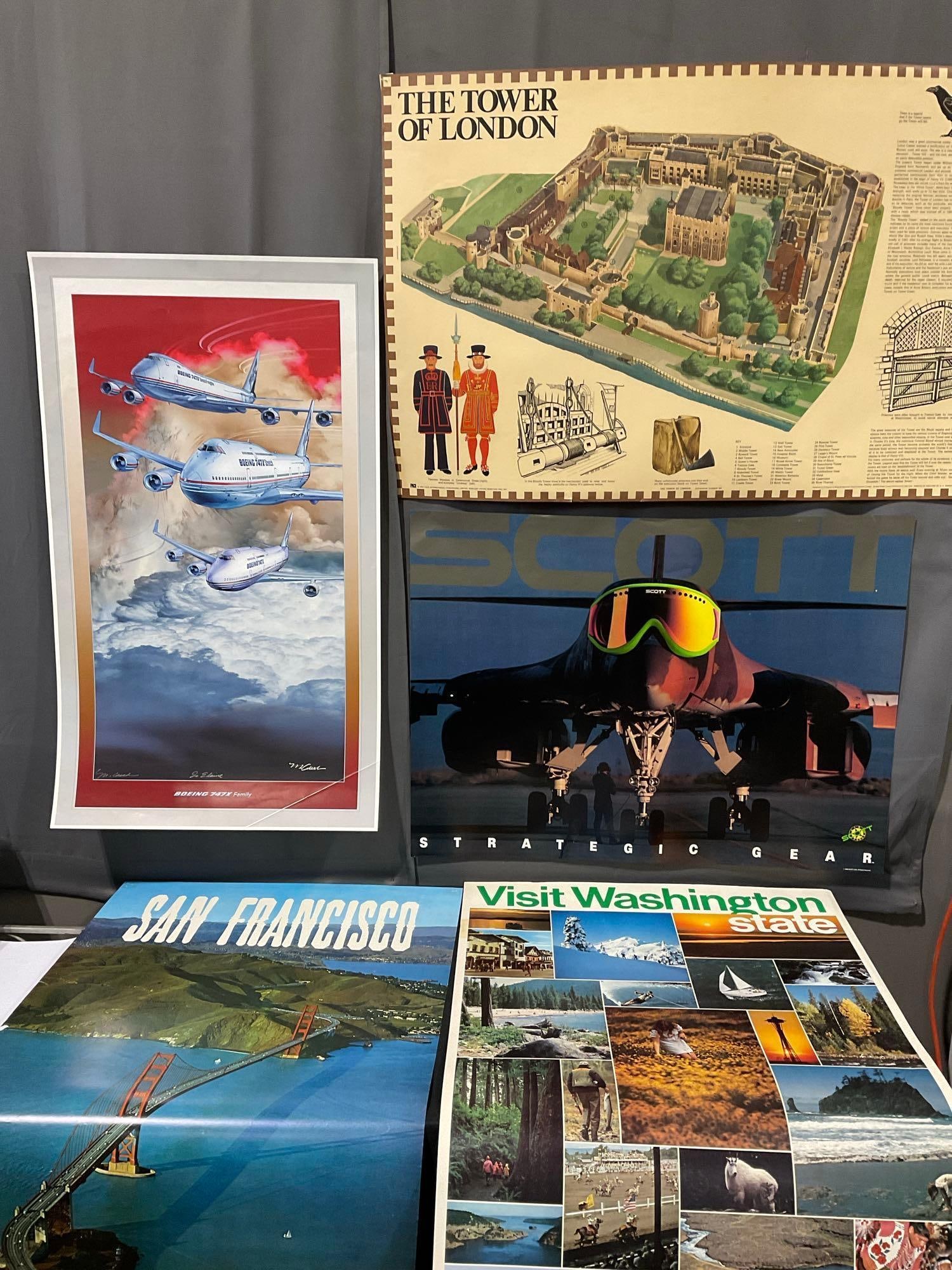 Vintage Posters, Boeing & Scott Advertisement, The Tower of London, San Francisco & Washington St...: Appears to be in good shape. The piece measures approx 26h x 5w x 5d inches. See pics. E-5360