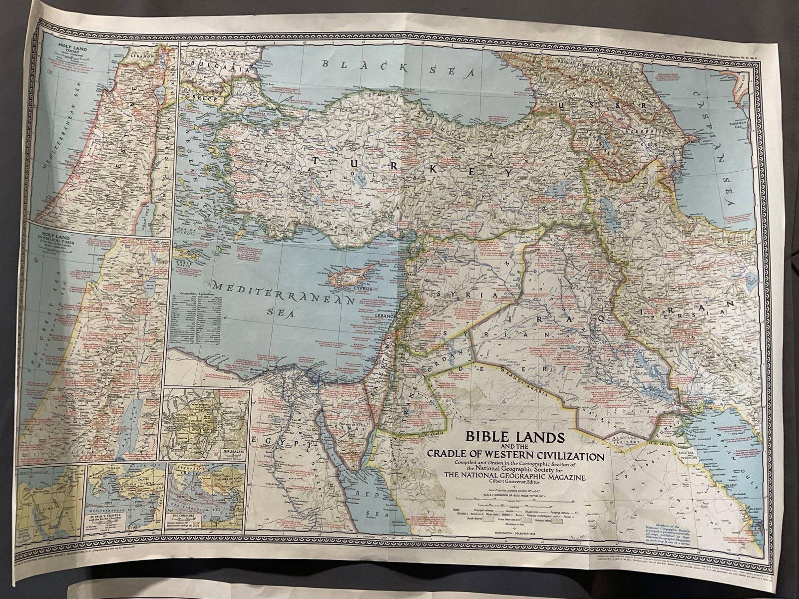 6 Vintage Maps, 40s National Geographic, World Maps, Bible Lands, Classical Lands, Pacific Ocean - 16