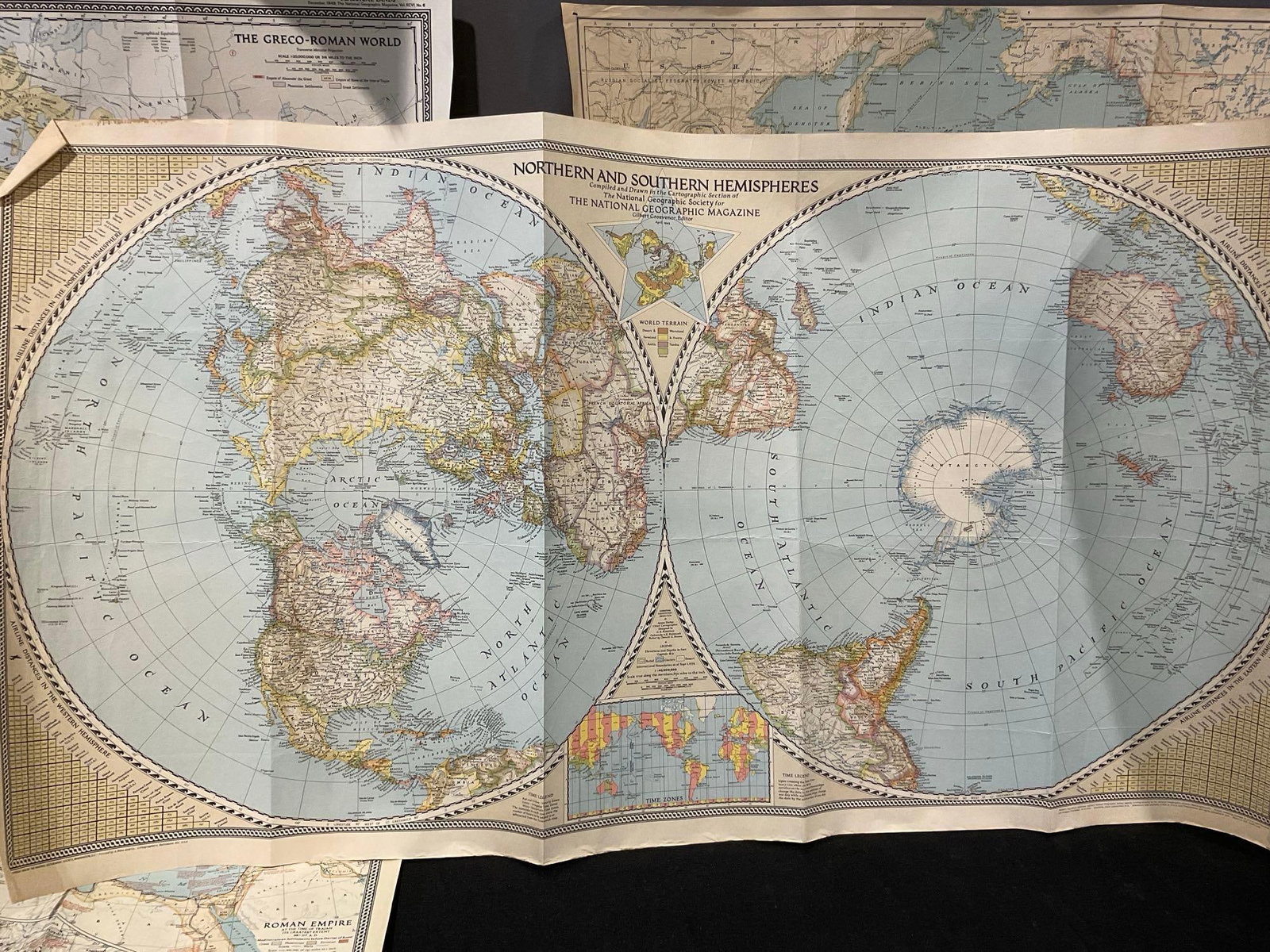 6 Vintage Maps, 40s National Geographic, World Maps, Bible Lands, Classical Lands, Pacific Ocean - 5