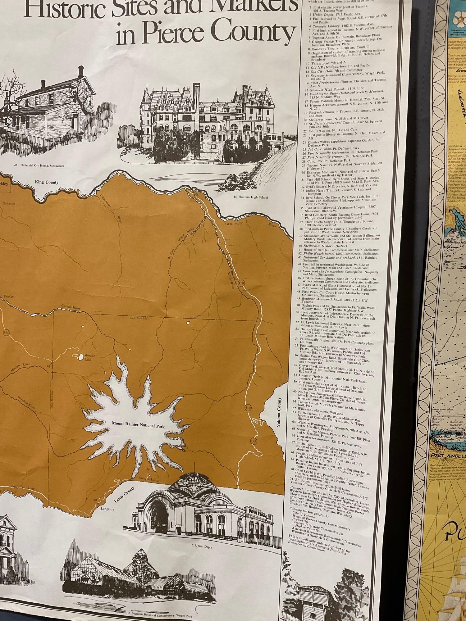 3 Vintage Maps, Puget Sound & San Juan Islands, Old Seattle & Pierce County, Stylized maps - 3