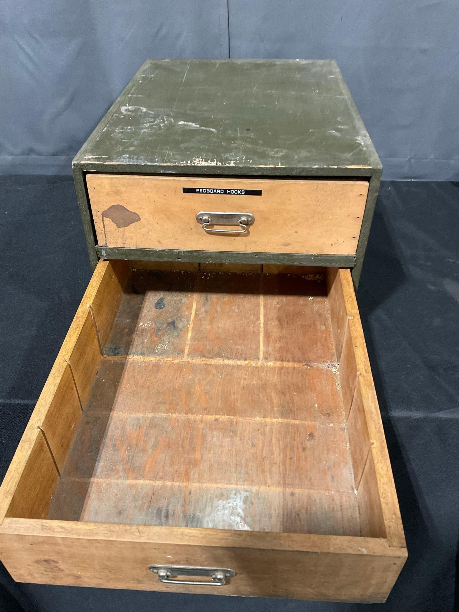 Vintage 2 Drawer Workshop Cabinet, divided drawers, 10h x 14w x 19d inches - 2