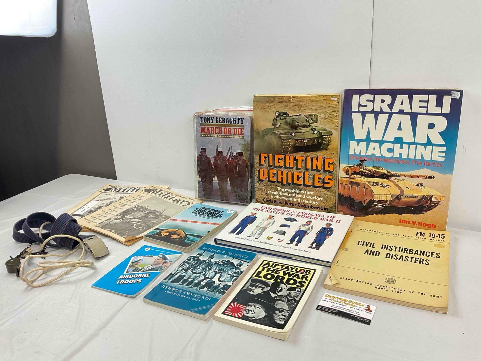 15 pcs Vintage Military Memorabilia, incl. Whistle, Books & Belt. Good Condition. See pics. - 2