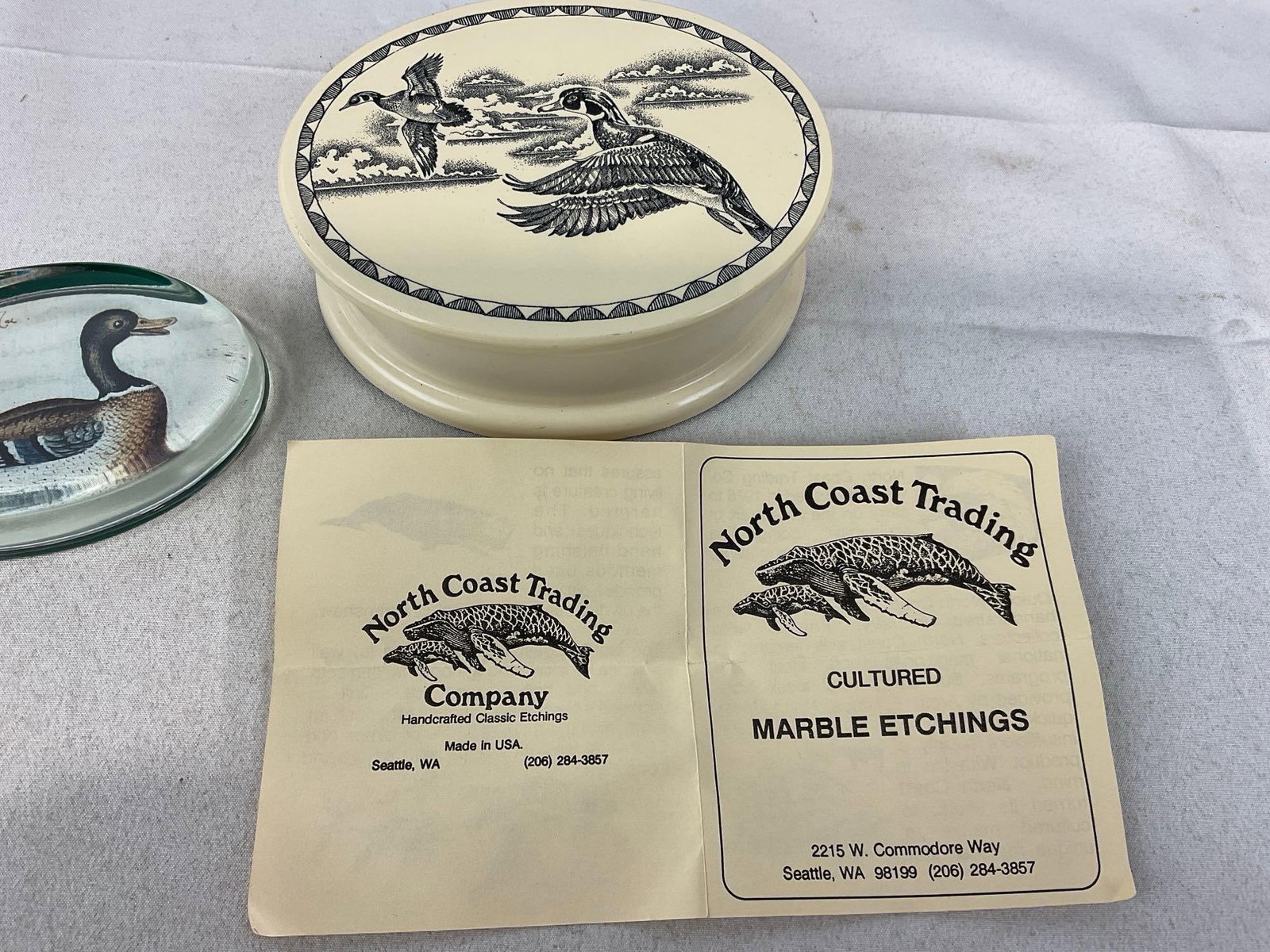 North Coast Trading Scrimshaw style Marble Etching Jewelry Box & Past Times Duck Paperweight - 5