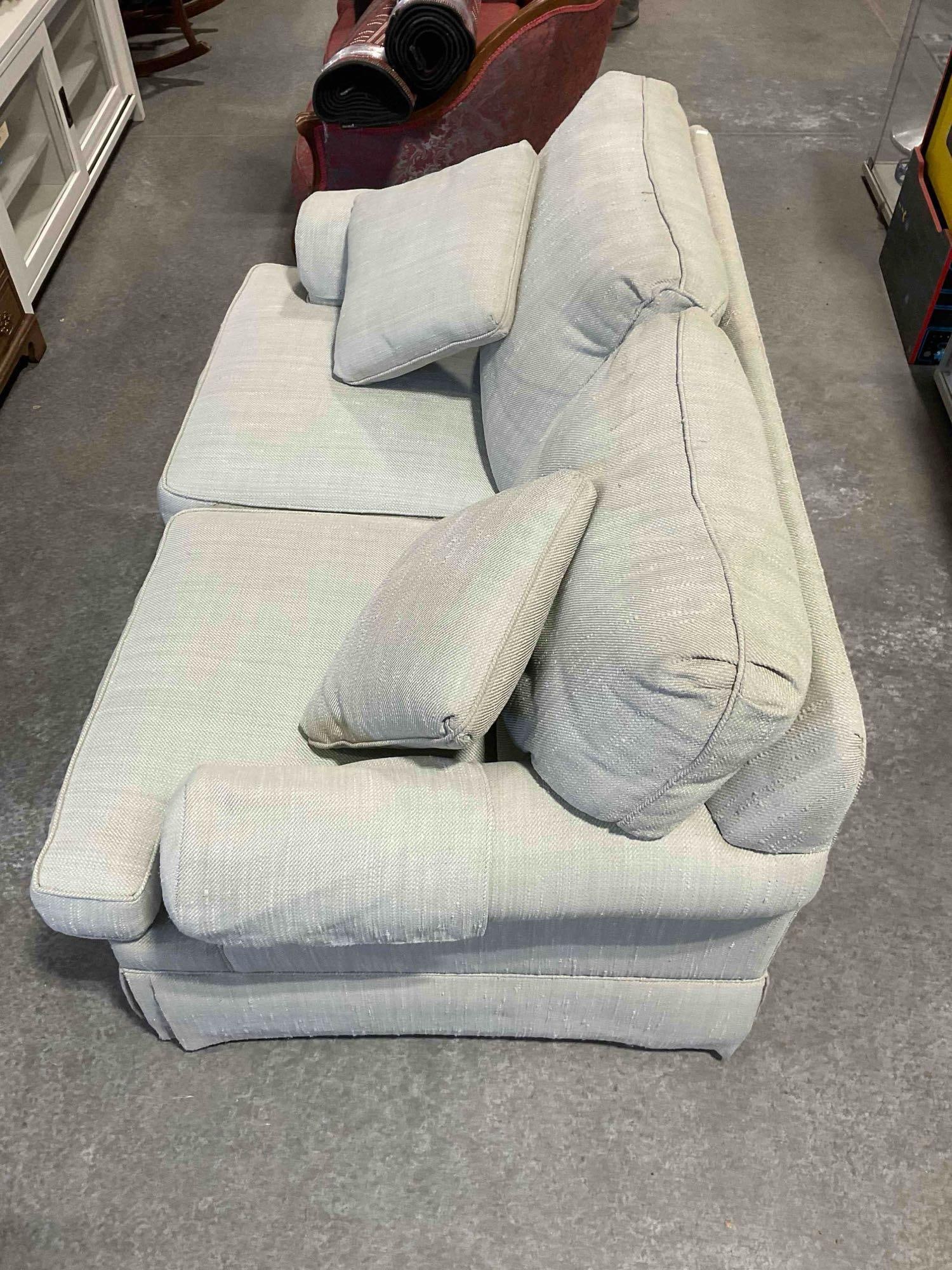 Vintage Ethan Allen Slipcovered Loveseat Sofa w/ Sage Green Upholstery. Very Good Condition. - 7