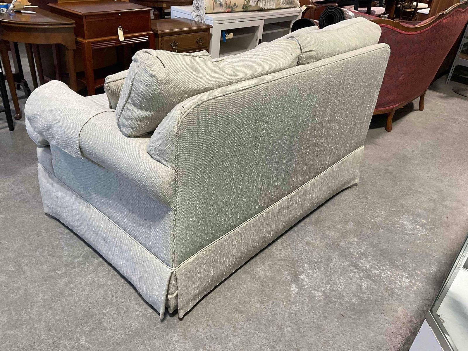 Vintage Ethan Allen Slipcovered Loveseat Sofa w/ Sage Green Upholstery. Very Good Condition. - 8