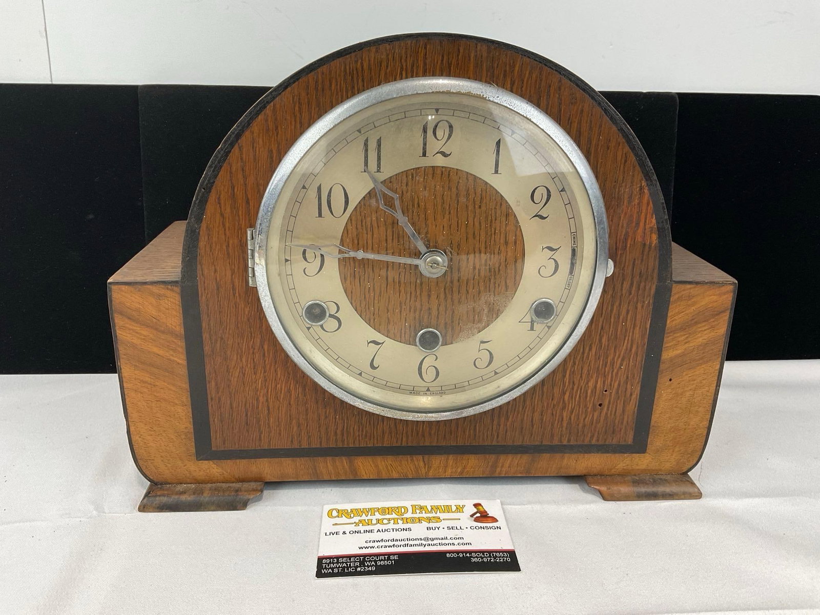 Early 20th Century Art Deco British Mantel Clock Time Strike Chime, 10h x 12w x 7d inches: All from the same collection. Appears to be in fair to good shape. The piece measures approx 10h x 12w x 7d inches. See pics. E-5580