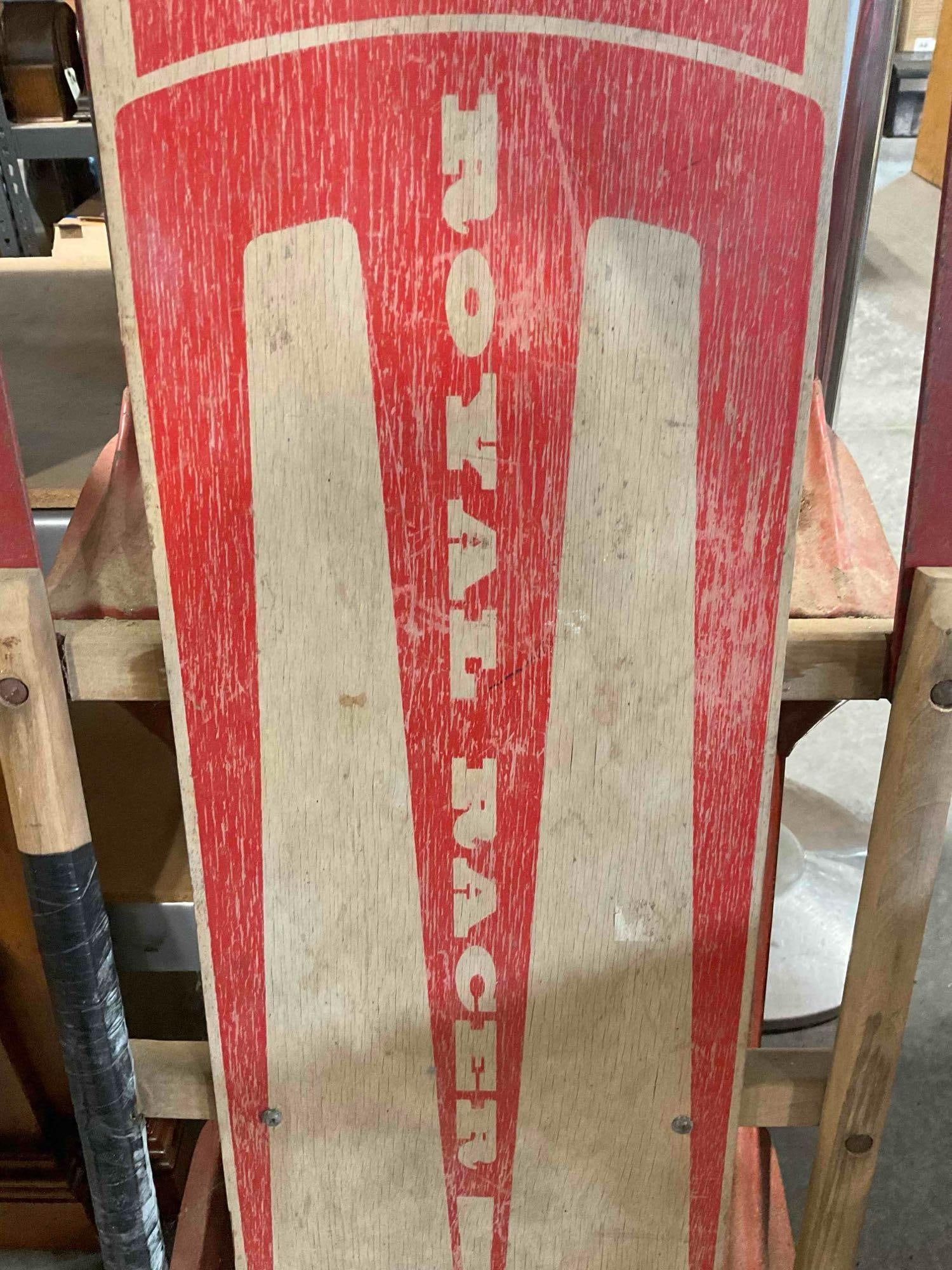 Vintage Royal Racer Wood & Metal Snow Sled. Good Condition. Measures 22" x 7" x 48" See pics. - 5