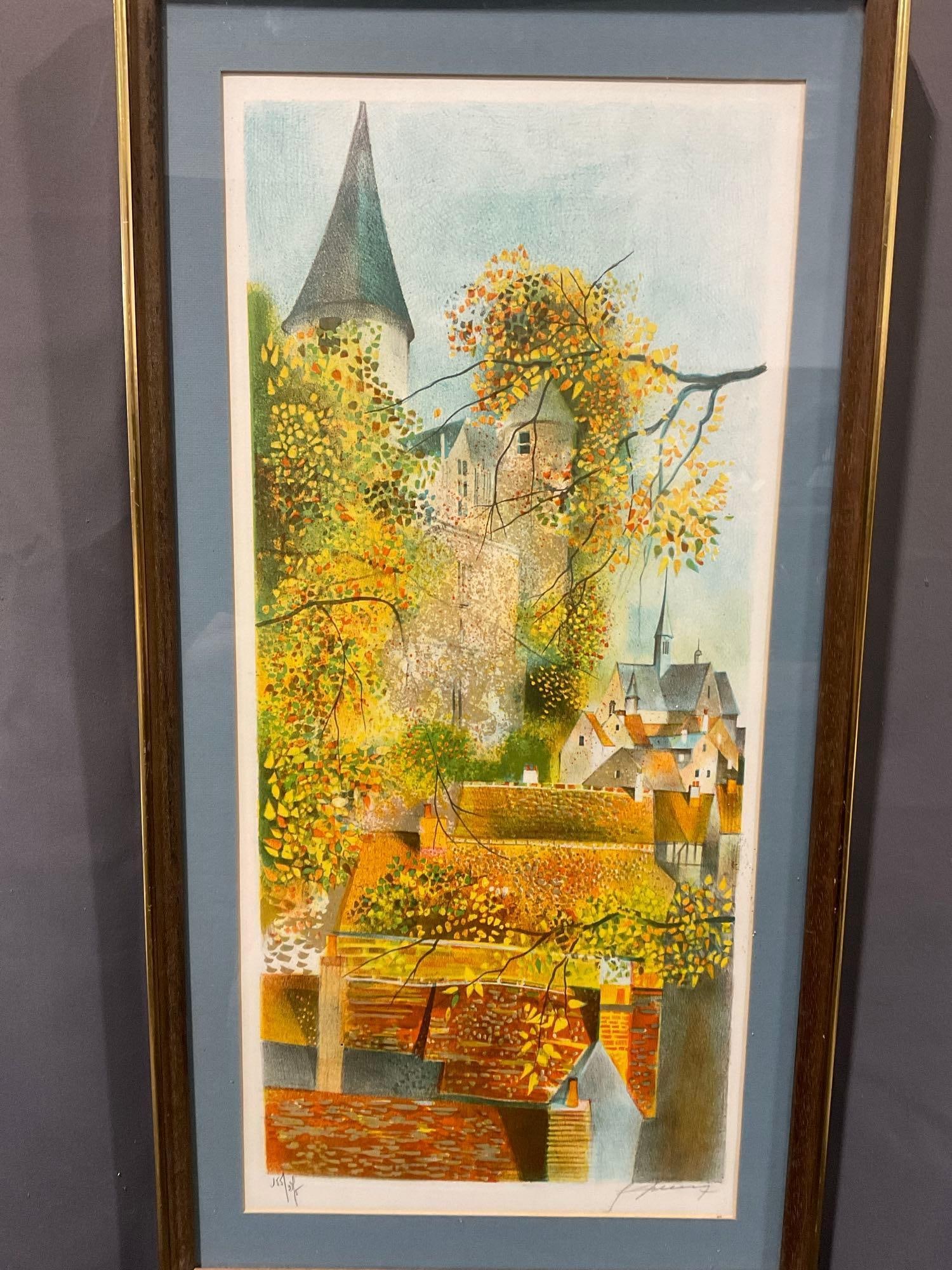 Framed Signed & #d 155/275 Litho titled Les Toits by Claude Grosperrin(1936-1977), 33x17 inches (1 of 9)