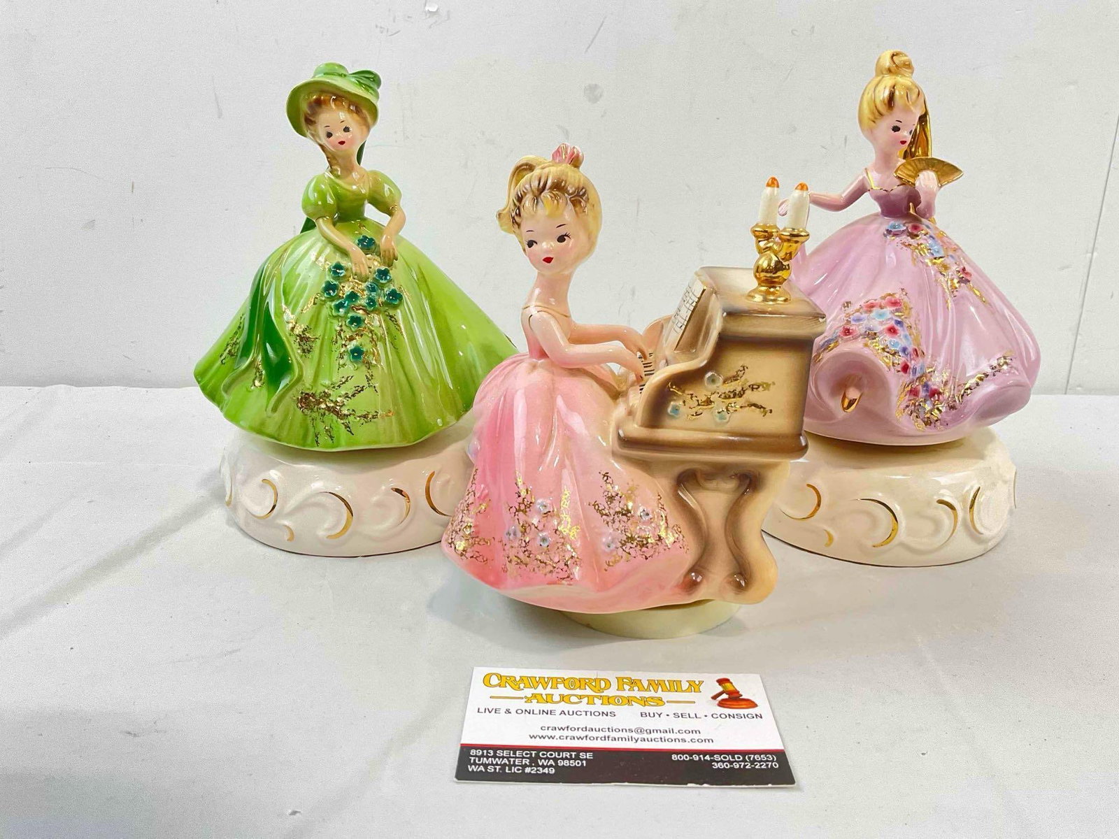 3 pcs Vintage Josef Originals Ceramic Lady Music Boxes. Good Condition. See pics. (1 of 8)