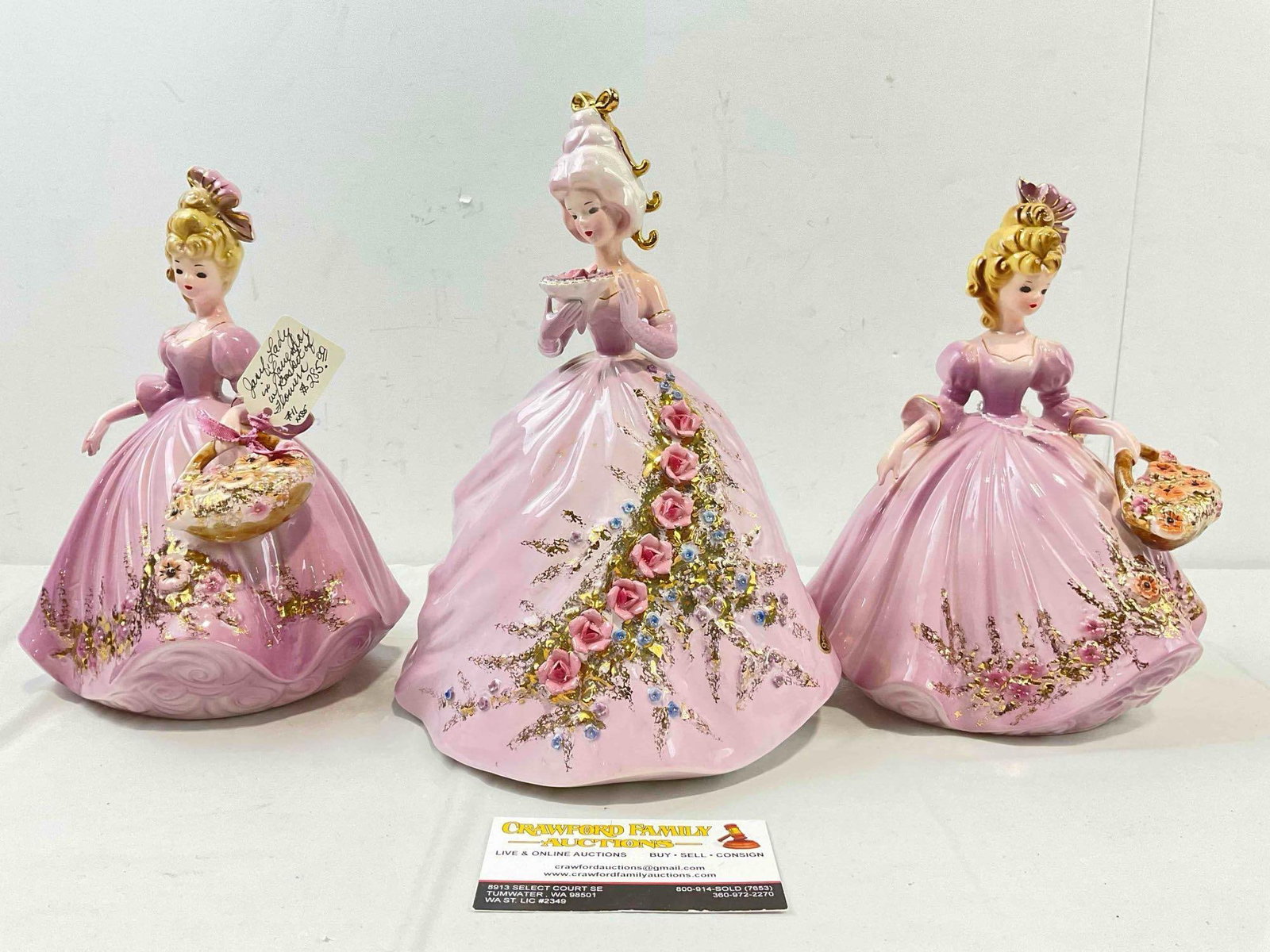 3 pcs Vintage Josef Originals Ceramic Lady Figurines in Purple Dresses, incl. Jeanne. See pics. (1 of 8)