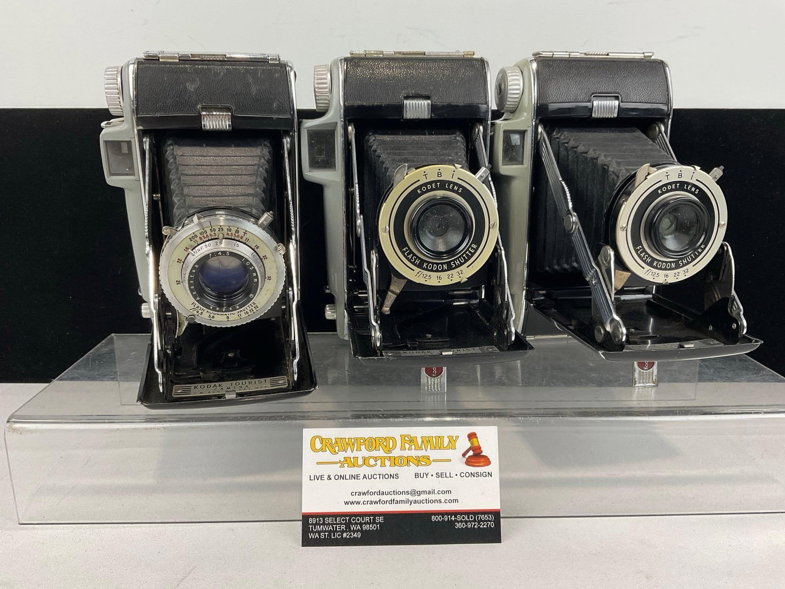 3x Vintage Kodak Tourist Film Cameras, 2 w/Kodet Lens Flash Kodon Shutters, Folding style (1 of 8)