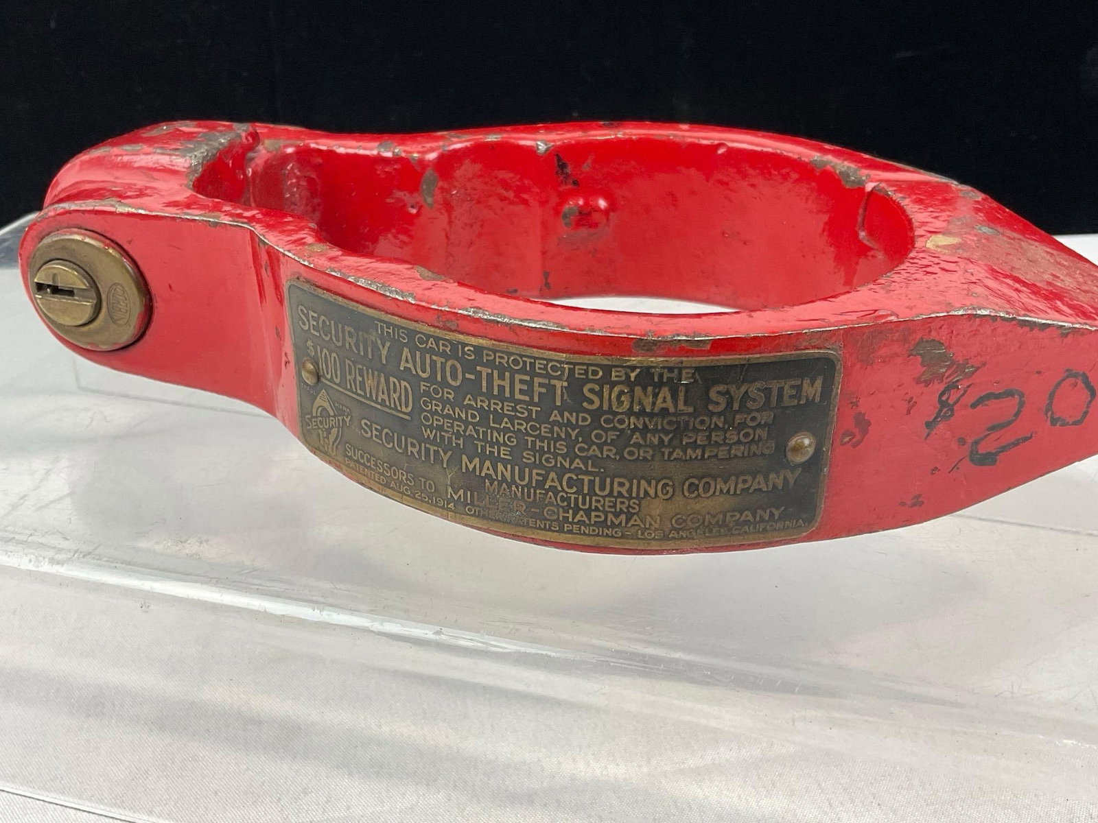 Antique Security Auto-Theft Signal System by Security Mfg co. no key, cast iron, missing finish - 2