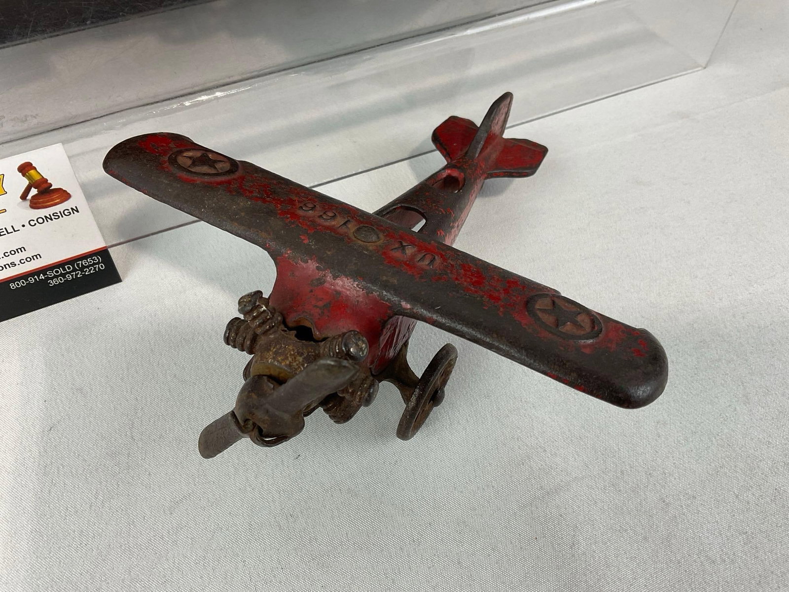 Cast Iron Toys, Red Hubley Fire Truck, Black Model T Coupe, & Red Plane - 3
