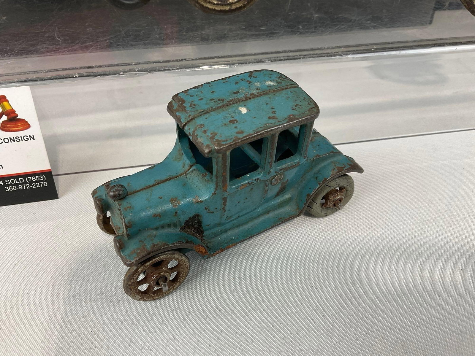 3 Early 20th Century Cast Iron Toys, AC Williams Ford Model T, Hubley Kiddie Toy #5 Race Car & Ra... - 4