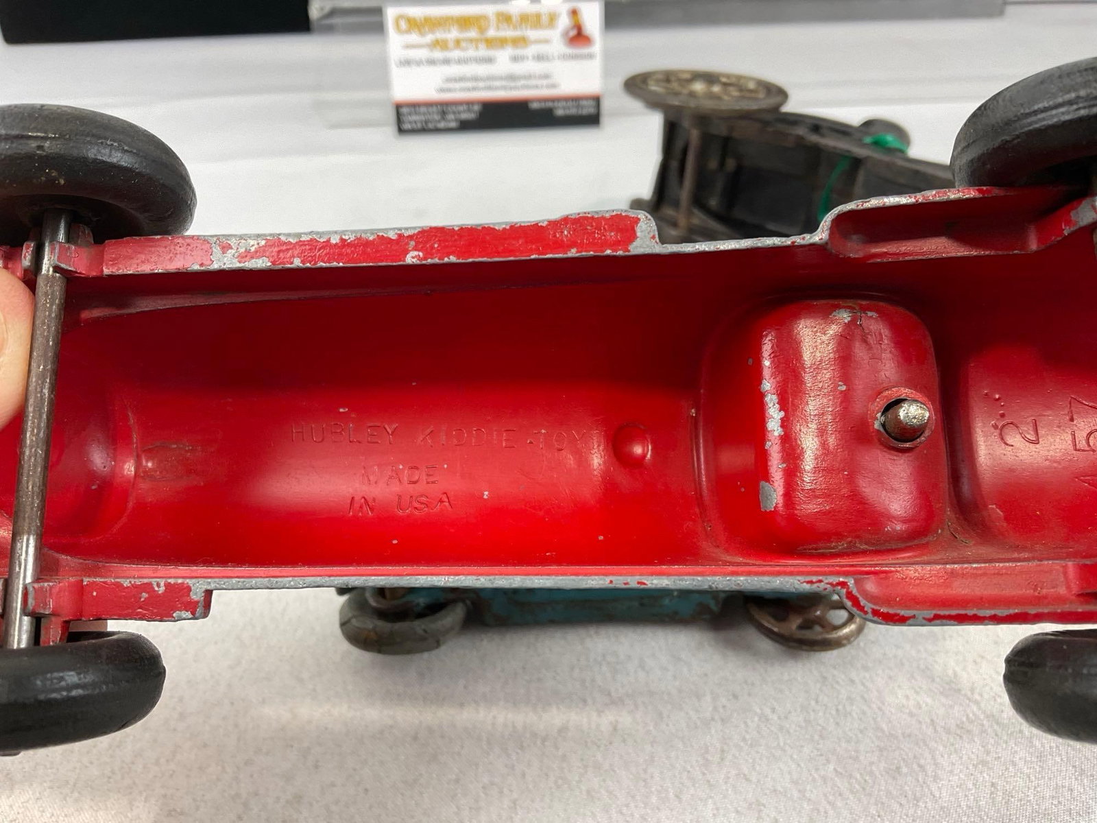 3 Early 20th Century Cast Iron Toys, AC Williams Ford Model T, Hubley Kiddie Toy #5 Race Car & Ra... - 7