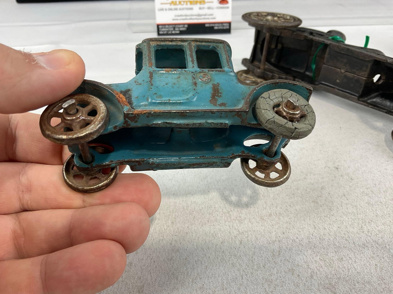 3 Early 20th Century Cast Iron Toys, AC Williams Ford Model T, Hubley Kiddie Toy #5 Race Car & Ra... - 8