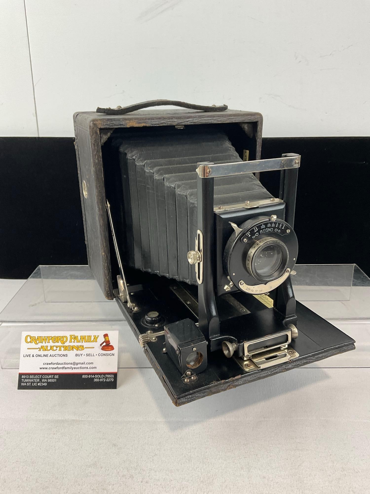 Antique Seneca no.3 Folding Camera, Sheet Film/Glass Plate, w/Regno Shutter, Leather case (1 of 7)