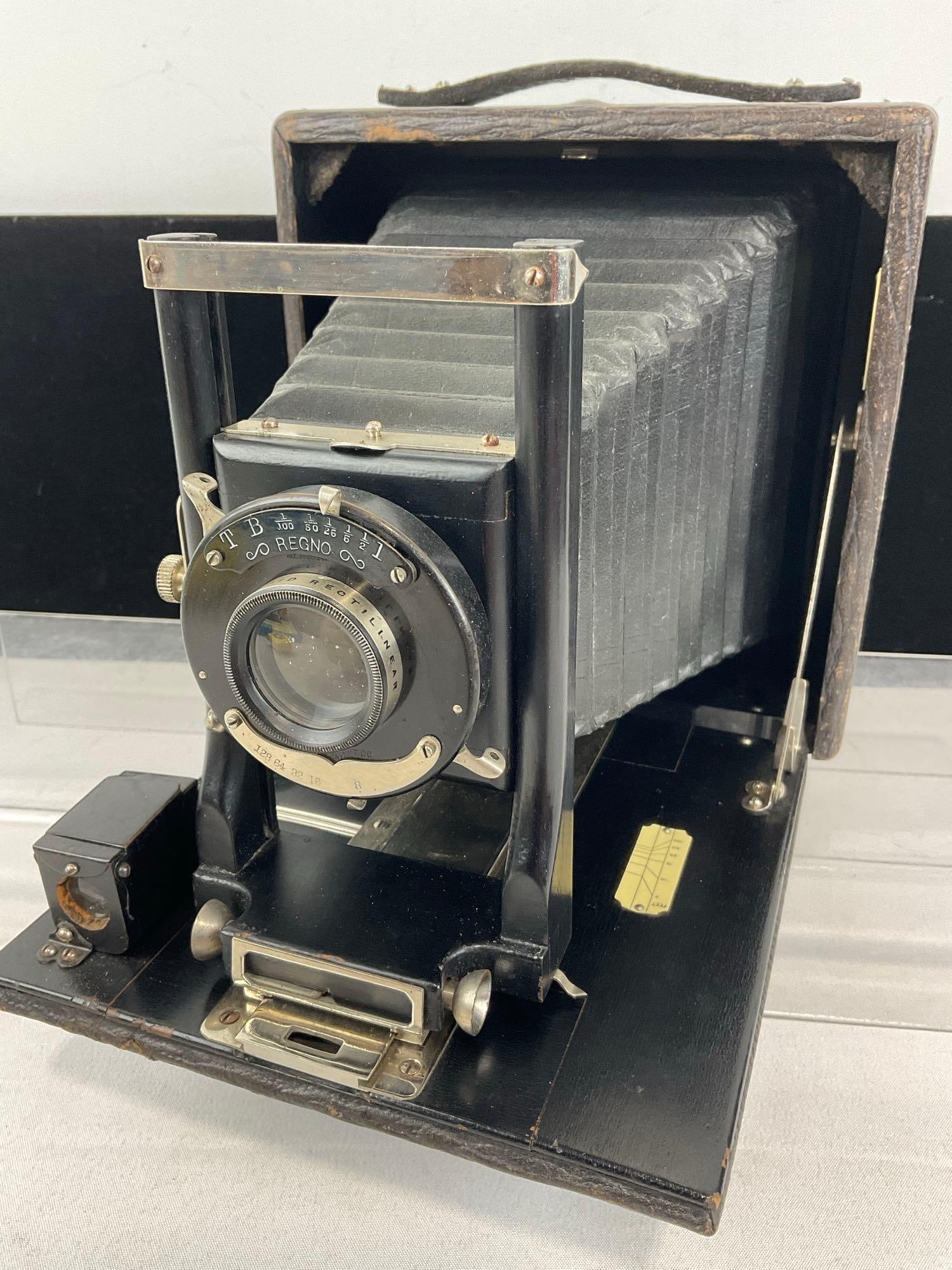 Antique Seneca no.3 Folding Camera, Sheet Film/Glass Plate, w/Regno Shutter, Leather case - 2