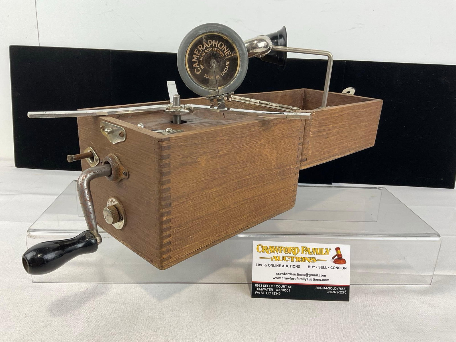 Early 20th Century 1920s Cameraphone Portable Gramophone in wooden box: We are not camera experts, all noted condition is cosmetic, and all cameras are untested/ as is. These cameras (& this Gramophone), are from a large single consignor collection that has been well 