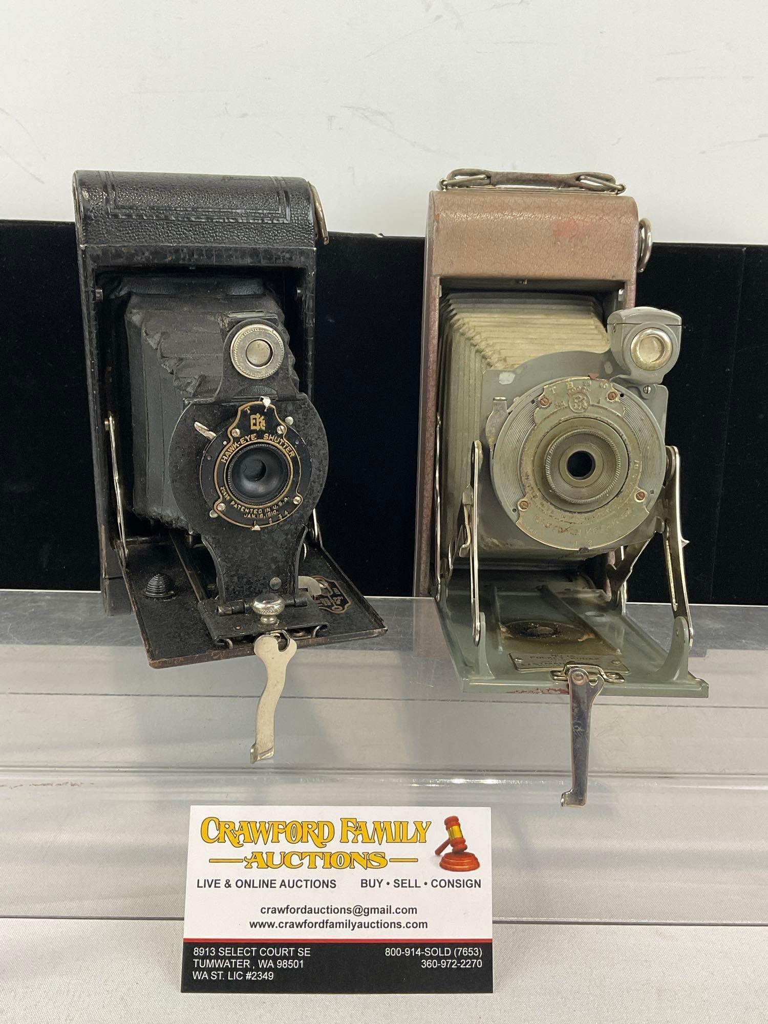 Pair of Kodak Cameras, Hawk-Eye Shutter, & No. 1A Pocket Kodak Series II (1 of 9)
