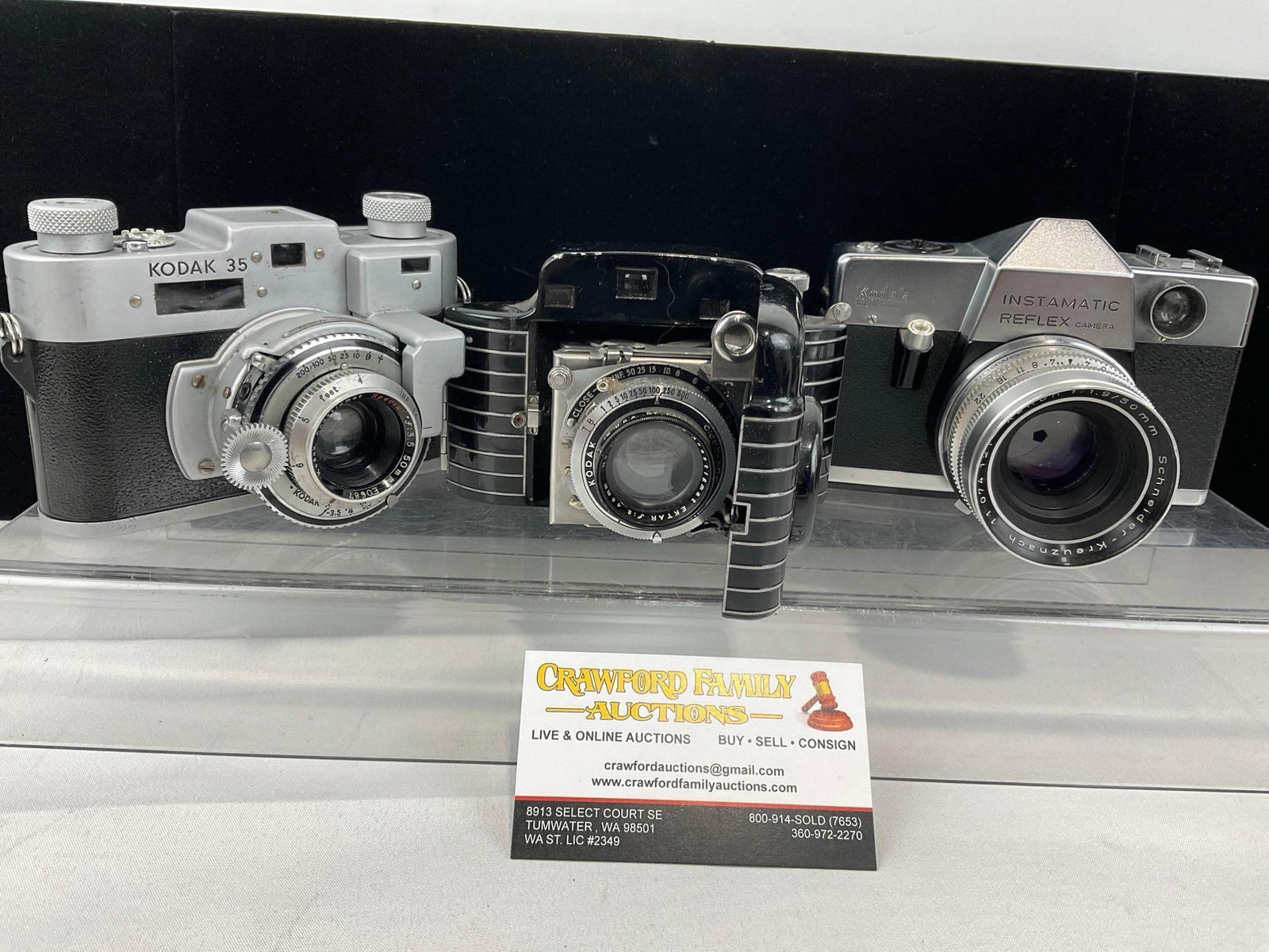 3 Kodak Cameras, Instamatic Reflex 126 film SLR, #35 Rangefinder Camera & Bantam Special Art Deco (1 of 13)