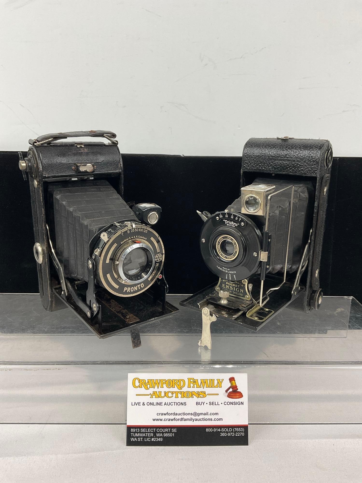 Pair of Film Cameras, AGC Pronto & All Distance Pocket Ensign Model 2 w/Trichro shutter (1 of 9)