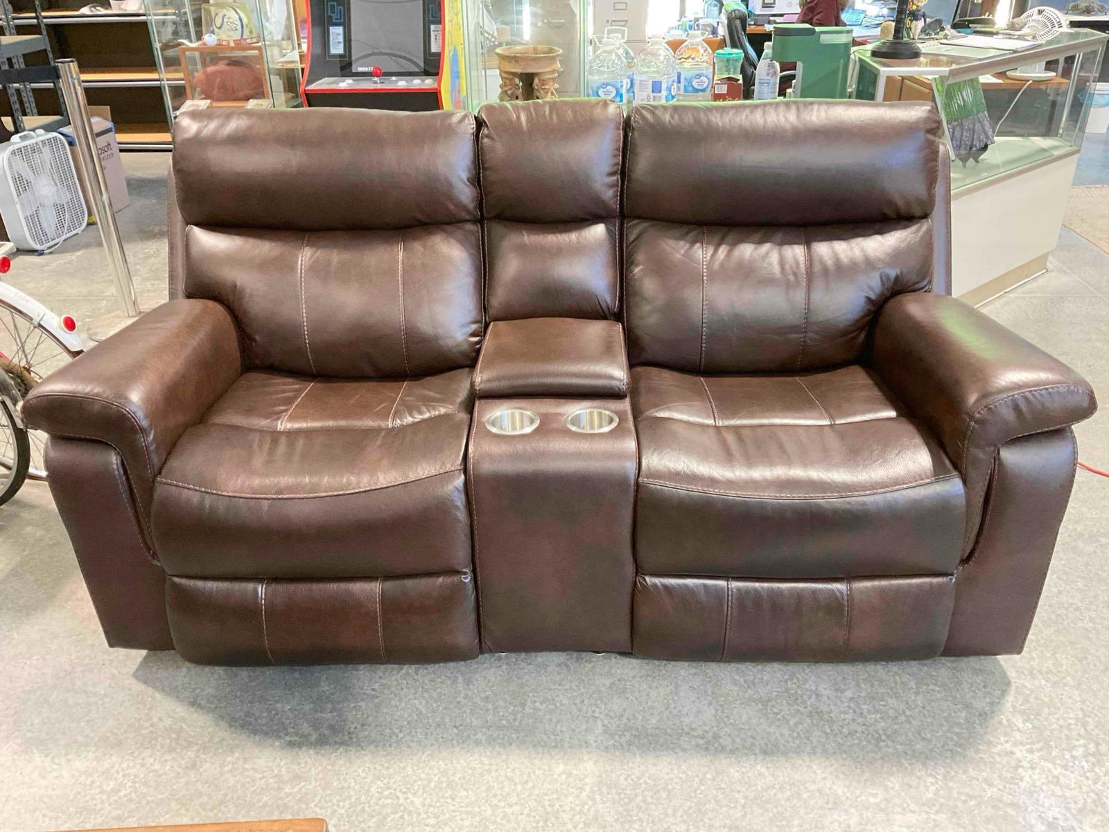 Broyhill Brown Leather Power Reclining Loveseat. Tested, Works. Good Condition. See pics. (1 of 8)