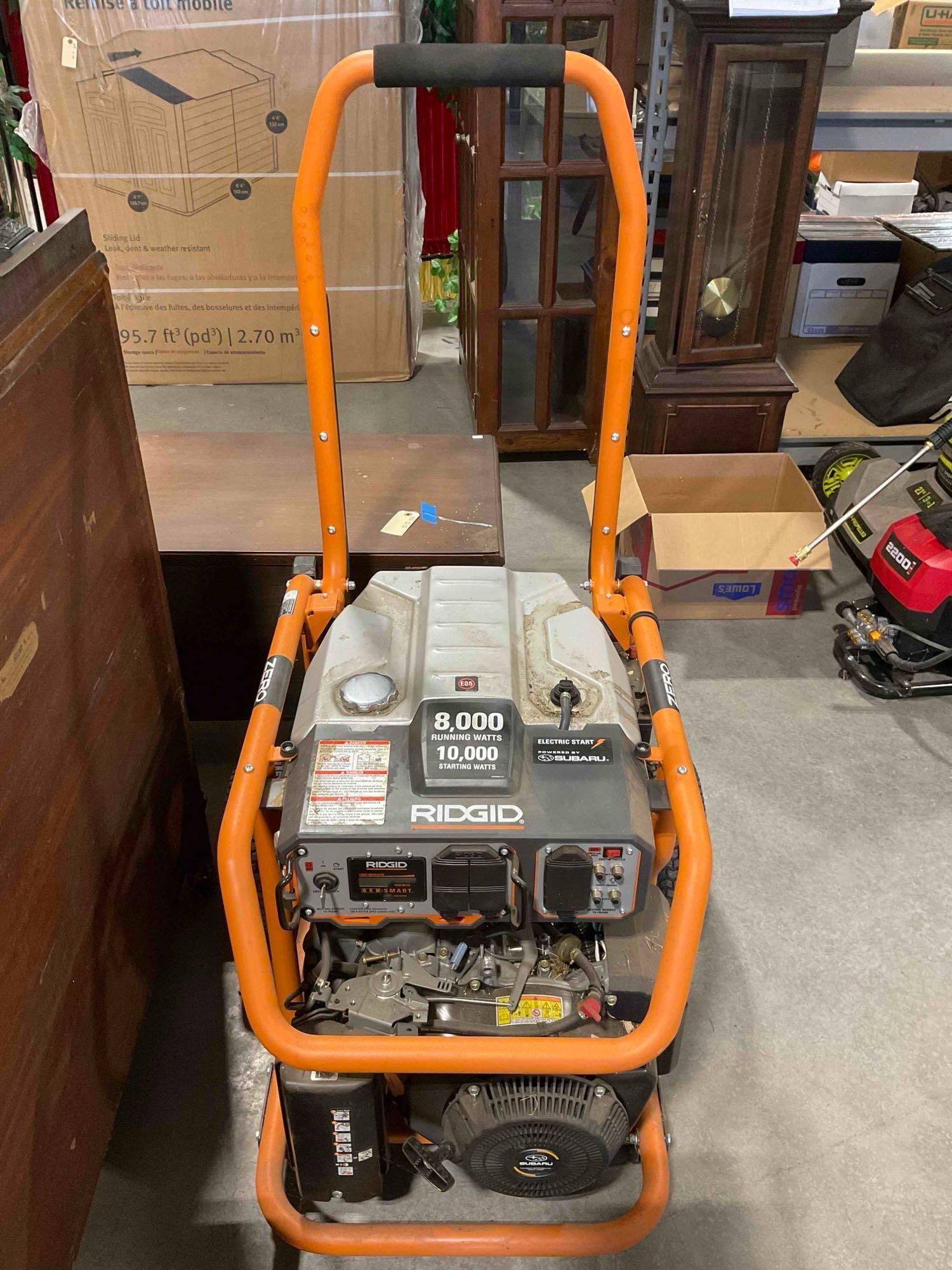 RIDGID 8,000 Watt Generator Model RD8000 w/ Subaru Engine. Tested, Works. Good Condition.: RIDGID 8,000 Watt Generator Model RD8000 w/ Subaru Engine. Tested, Works. Good Condition. Minor dirt and grime indicative of use, otherwise looks to be in good condition. Measures 32" x 32" x 52" Dm-6