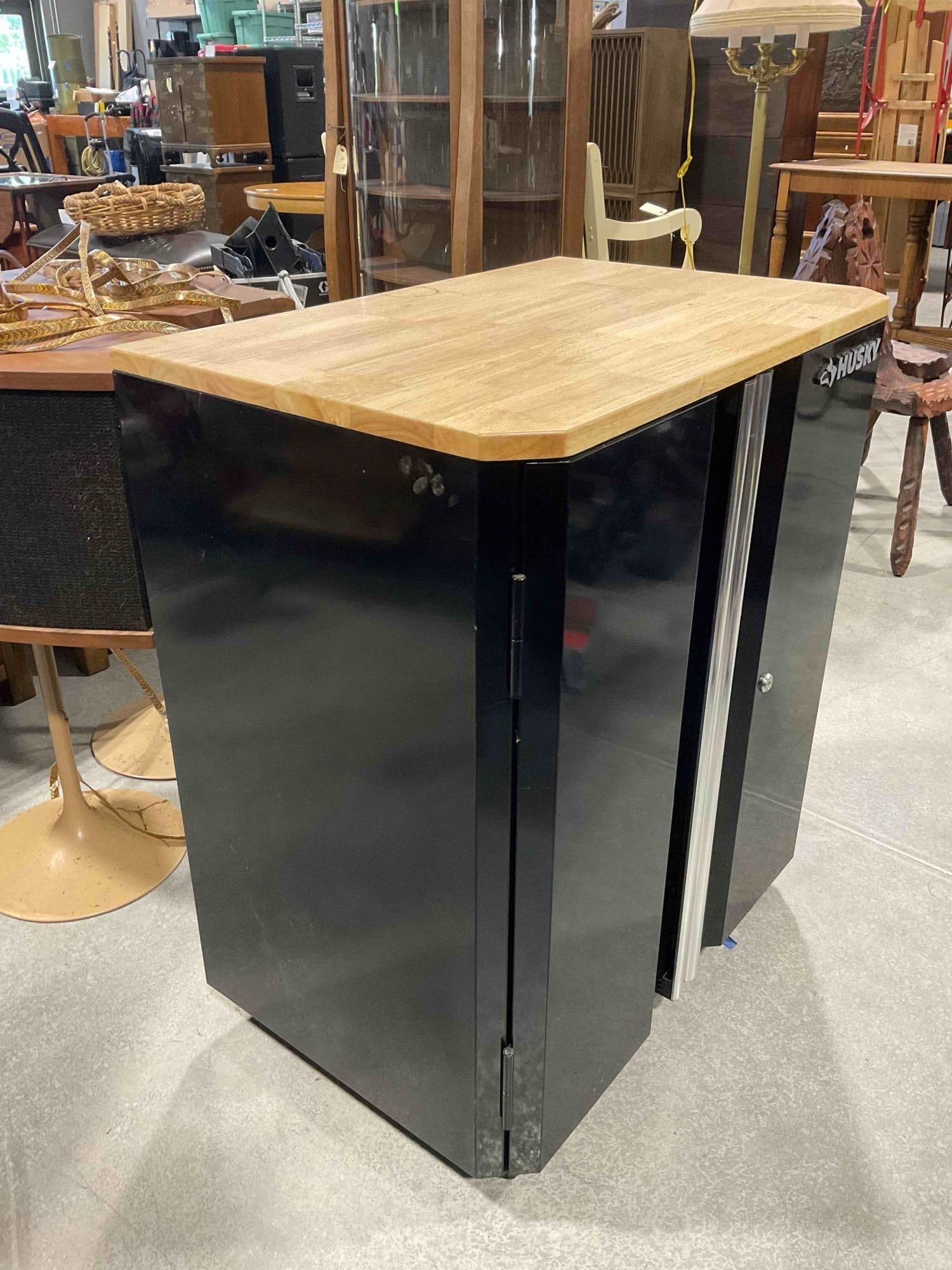 Husky Ready to Assemble 24g Steel 2-Door Garage Base Cabinet w/ Black w/ Wood Top. - 2