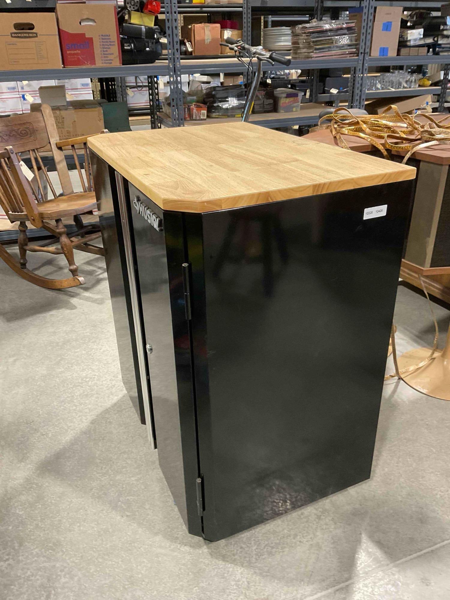 Husky Ready to Assemble 24g Steel 2-Door Garage Base Cabinet w/ Black w/ Wood Top. - 3