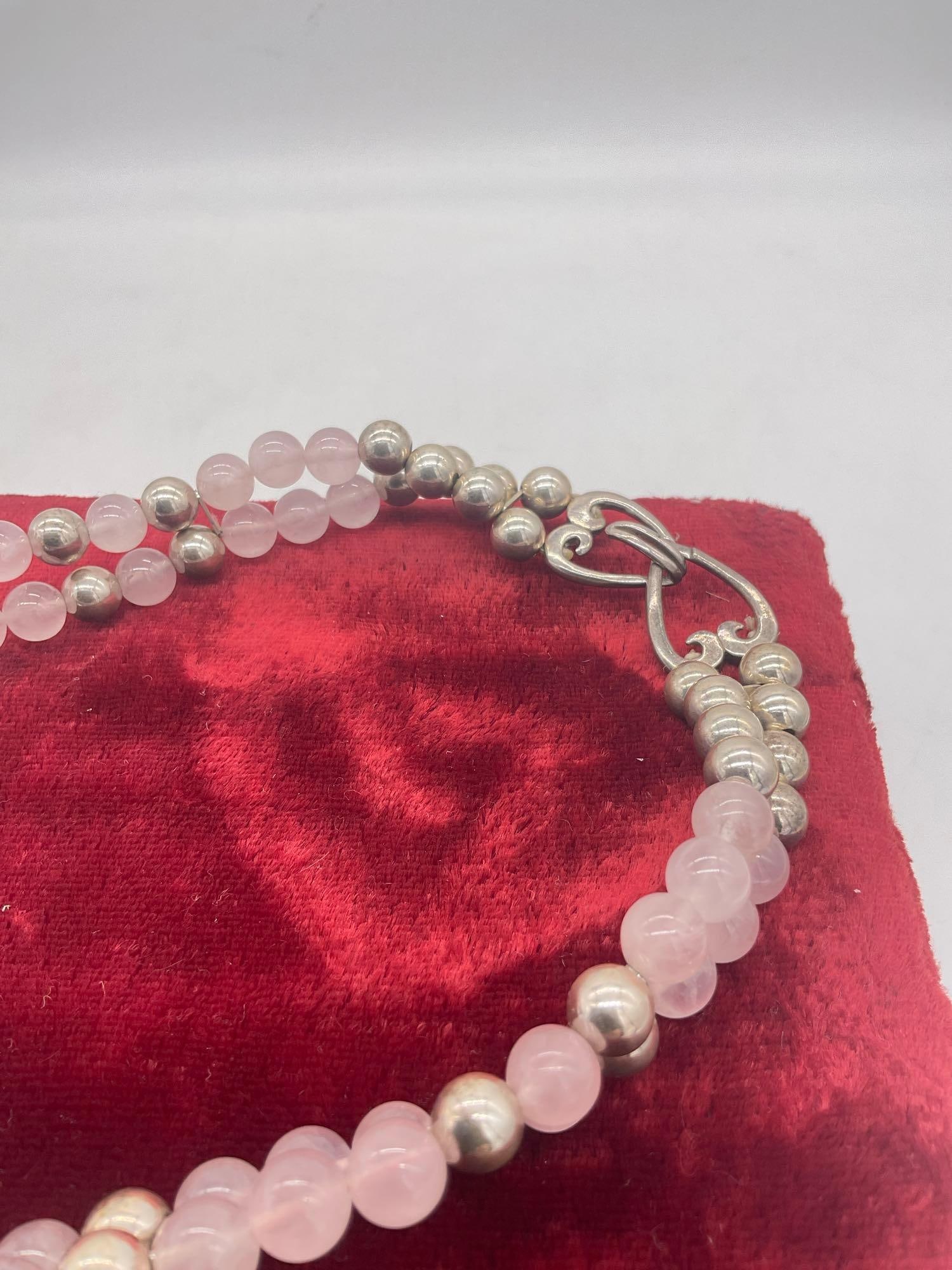 1990 Carol Felley sterling silver Leopard and rose quartz statement bib necklace with heart clasp - 5