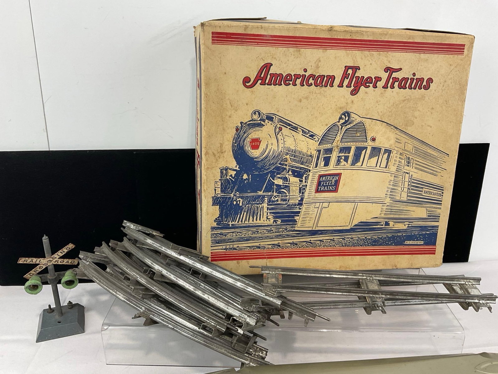 1930s American Flyer Trains Burlington-Zephyr #9900 + 10 tracks w/original box - 4