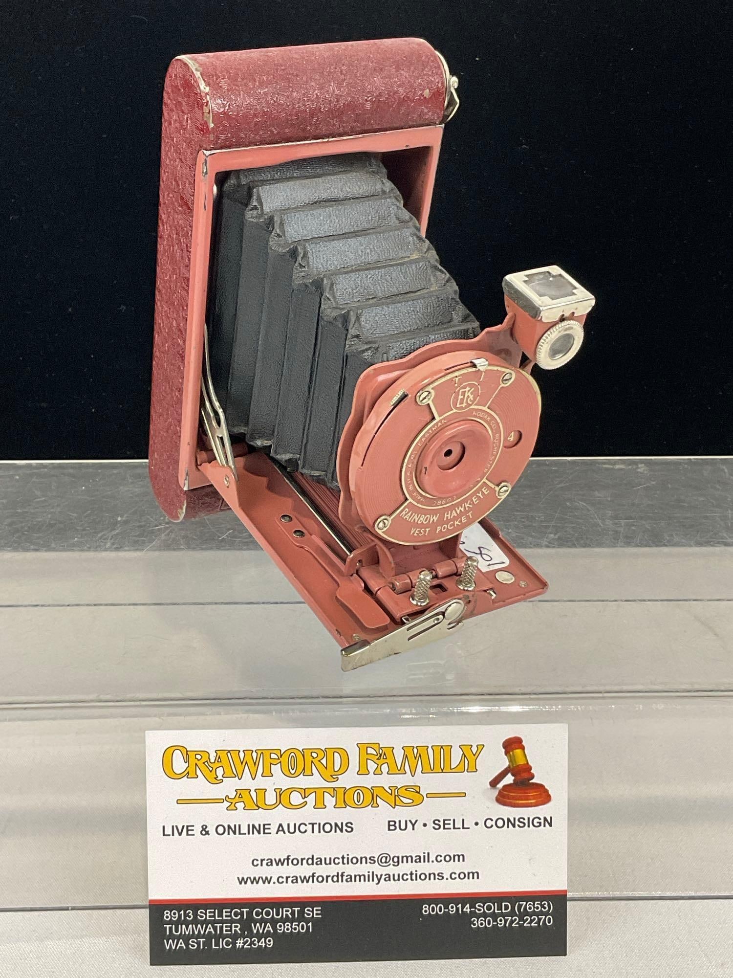 1930s Eastman Kodak Co. Rainbow Hawk-Eye Vest Pocket Camera, in Maroon finish, uses 127 film (1 of 8)
