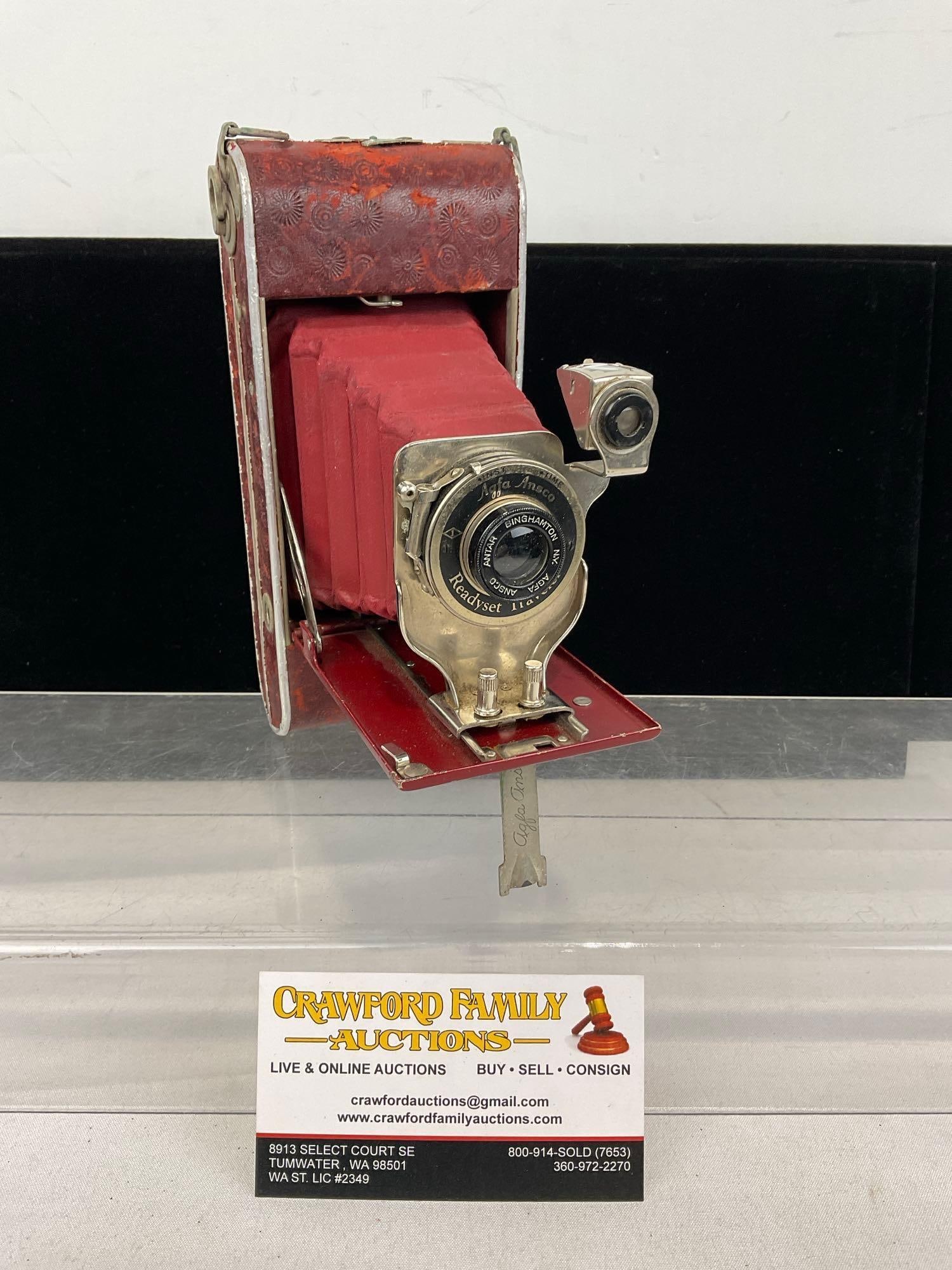 Agfa Ansco Readyset Traveler Film Camera, Red Leather finish w/Antar Binghamton Lens (1 of 6)