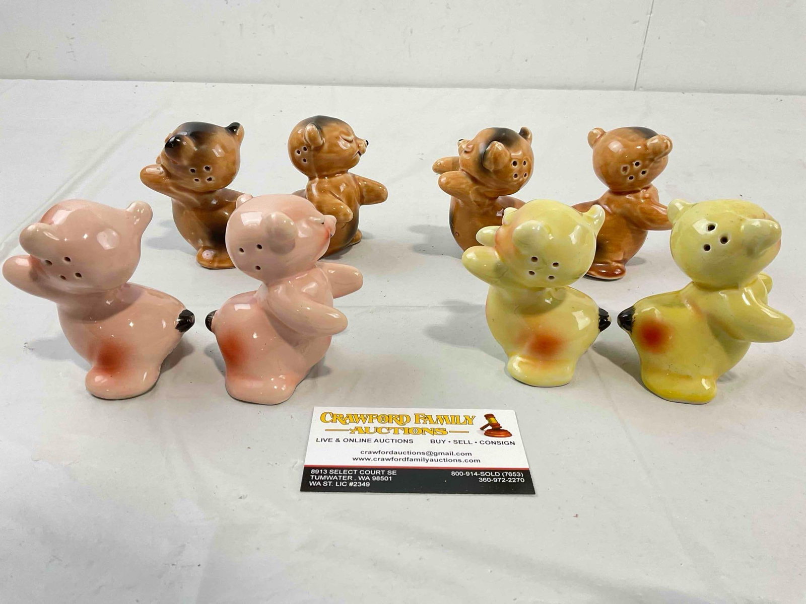 4 Pairs of Vintage VenTellingen Ceramic Salt & Pepper Shakers incl. Bears. Fair Condition. - 4