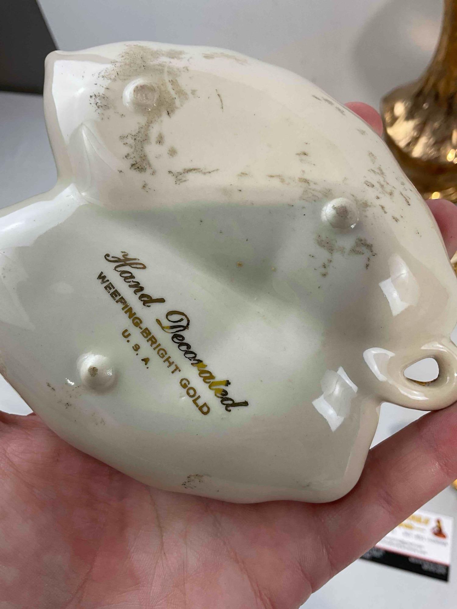 12 pcs Vintage Weeping Gold 22k Glazed Ceramic Dish Assortment, incl. Coffee Pot & More. - 5