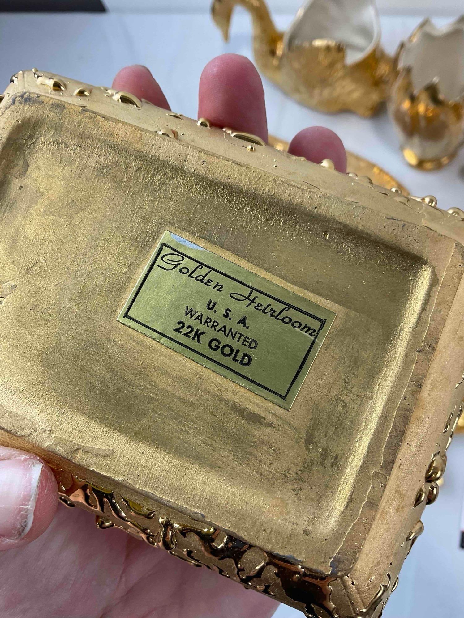 12 pcs Vintage Weeping Gold 22k Glazed Ceramic Dish Assortment, incl. Coffee Pot & More. - 6