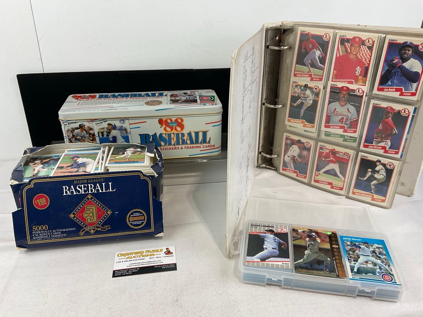 Donruss MLB Series 92 Box, Fleer 88 Baseball Tin w/Cards & Stickers, & Binder w/Baseball Cards (1 of 8)
