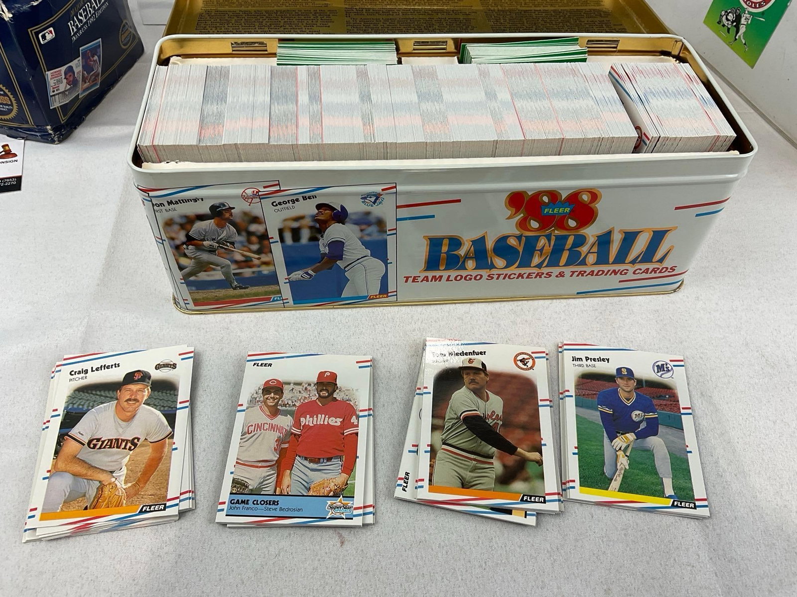 Donruss MLB Series 92 Box, Fleer 88 Baseball Tin w/Cards & Stickers, & Binder w/Baseball Cards - 4