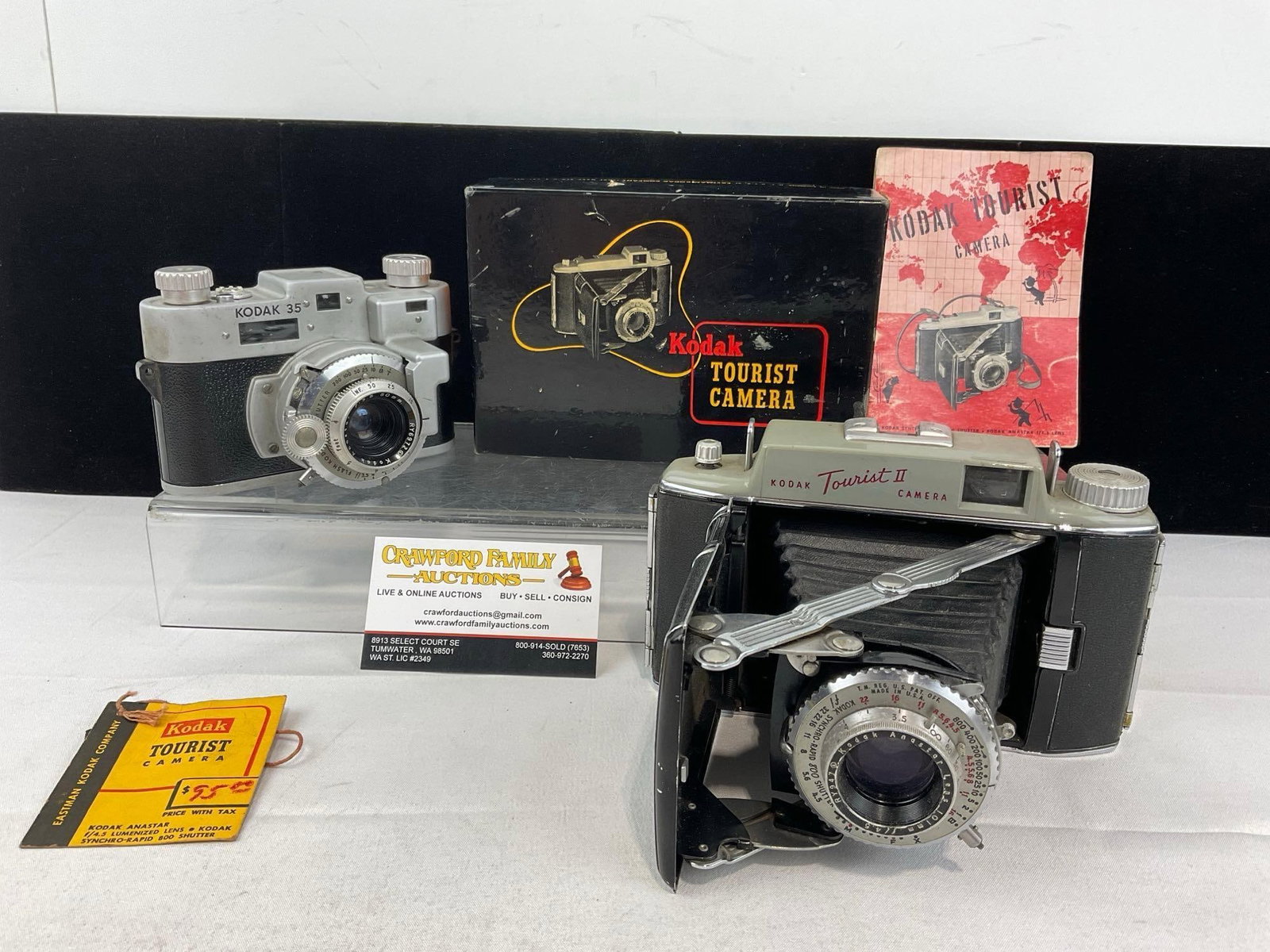 Pair of Kodak Cameras, #35 w/50mm Lens & Kodak Tourist Camera II, w/Anastar Lens 101mm w/box (1 of 8)