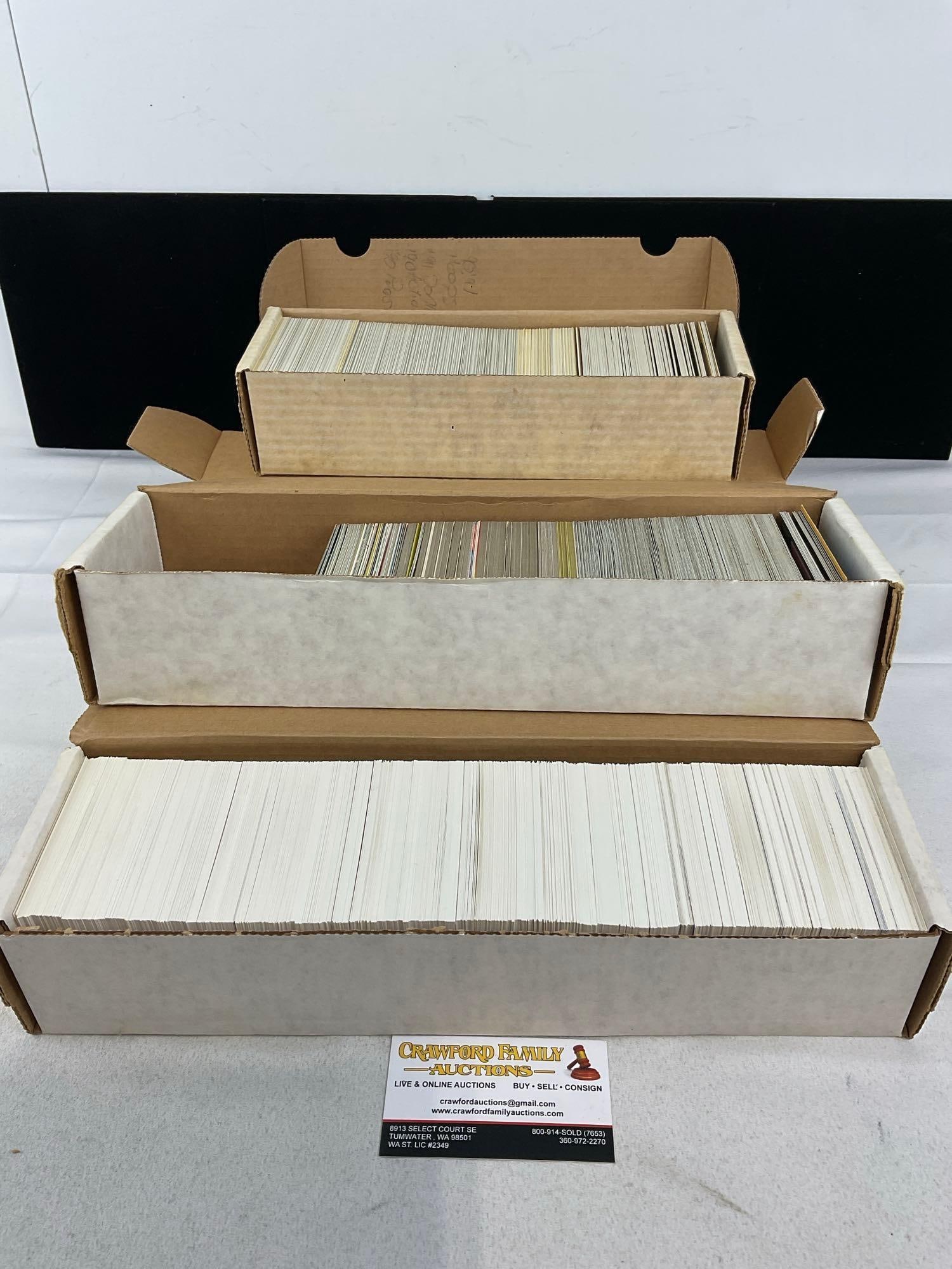 3 Boxes of Sports & more Cards, 1990s Upper Deck, NBA Hoops, Batman, American Bandstand, approx 2...: Appears to be in good shape. The piece measures approx 9h x 16w x 5d inches. See pics. E-5940