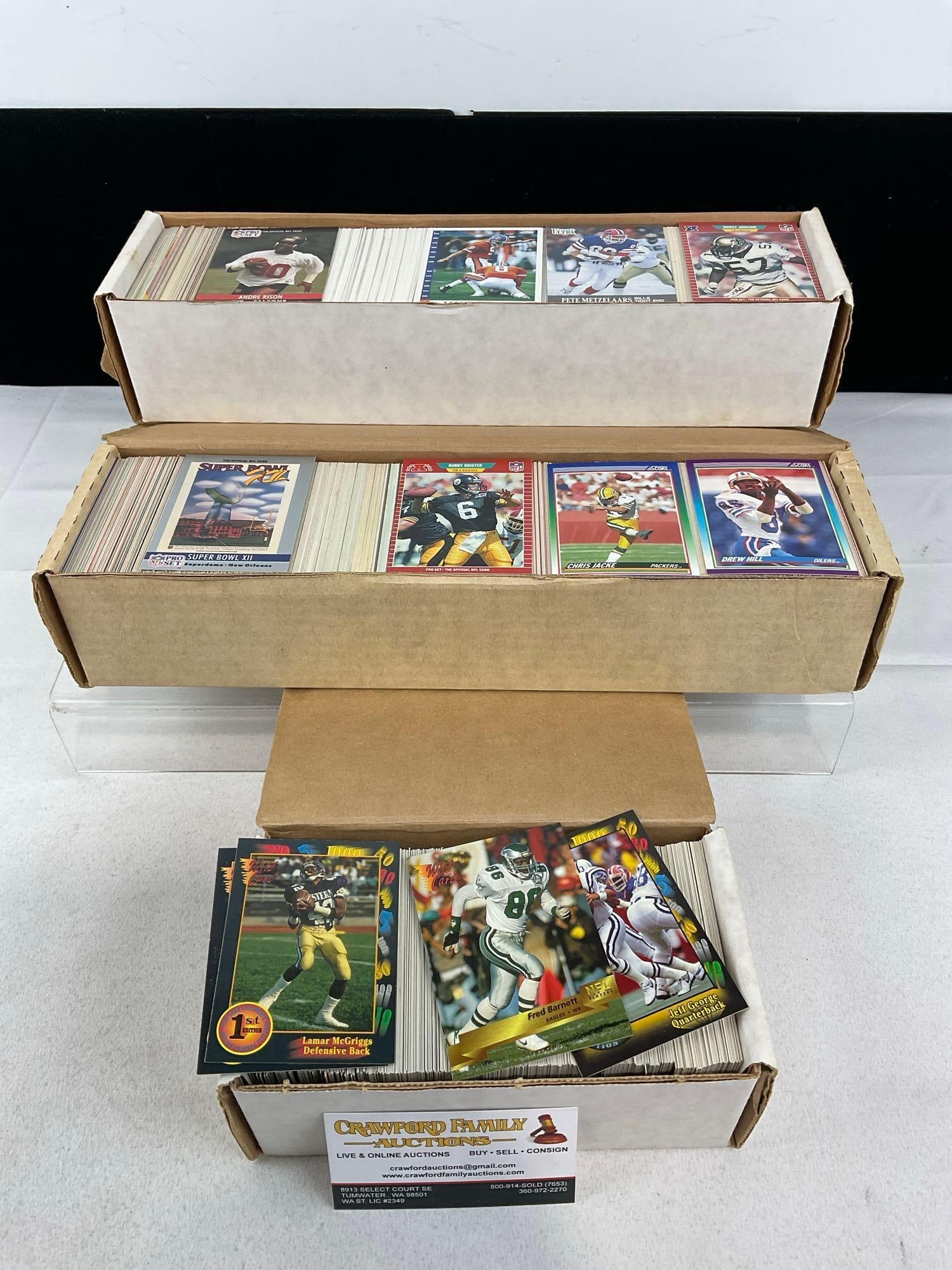 3 Boxes of Sports Cards, Football, Wild Card, NFL Pro, Score & more, approx 2500 cards (1 of 3)
