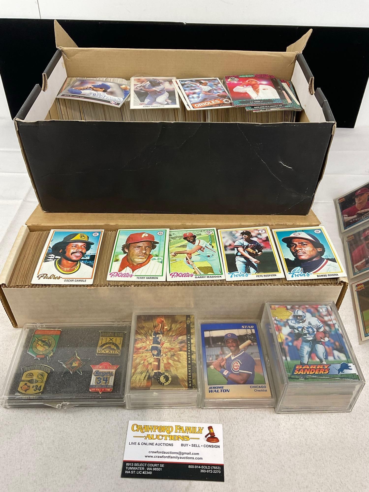 2 Boxes of Cards, mostly Baseball, Leaf, Topps, Yo MTV Raps, Star, few pins, approx 2000 cards (1 of 4)