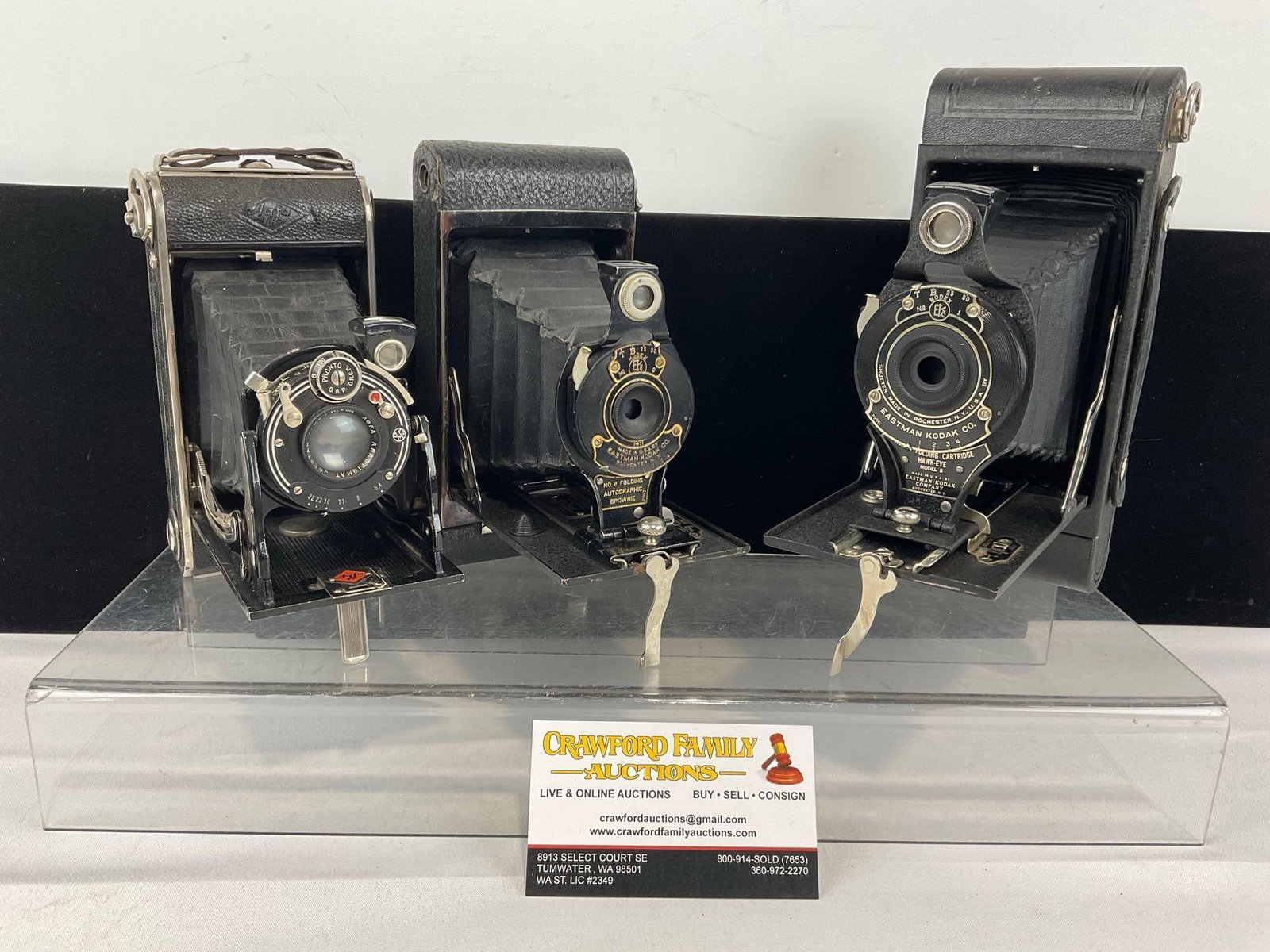 2 Eastman Kodak Co. Cameras, No.2 Folding Auto Brownie, No2A Folding Cartridge Hawk-Eye & Afga Bi... (1 of 11)