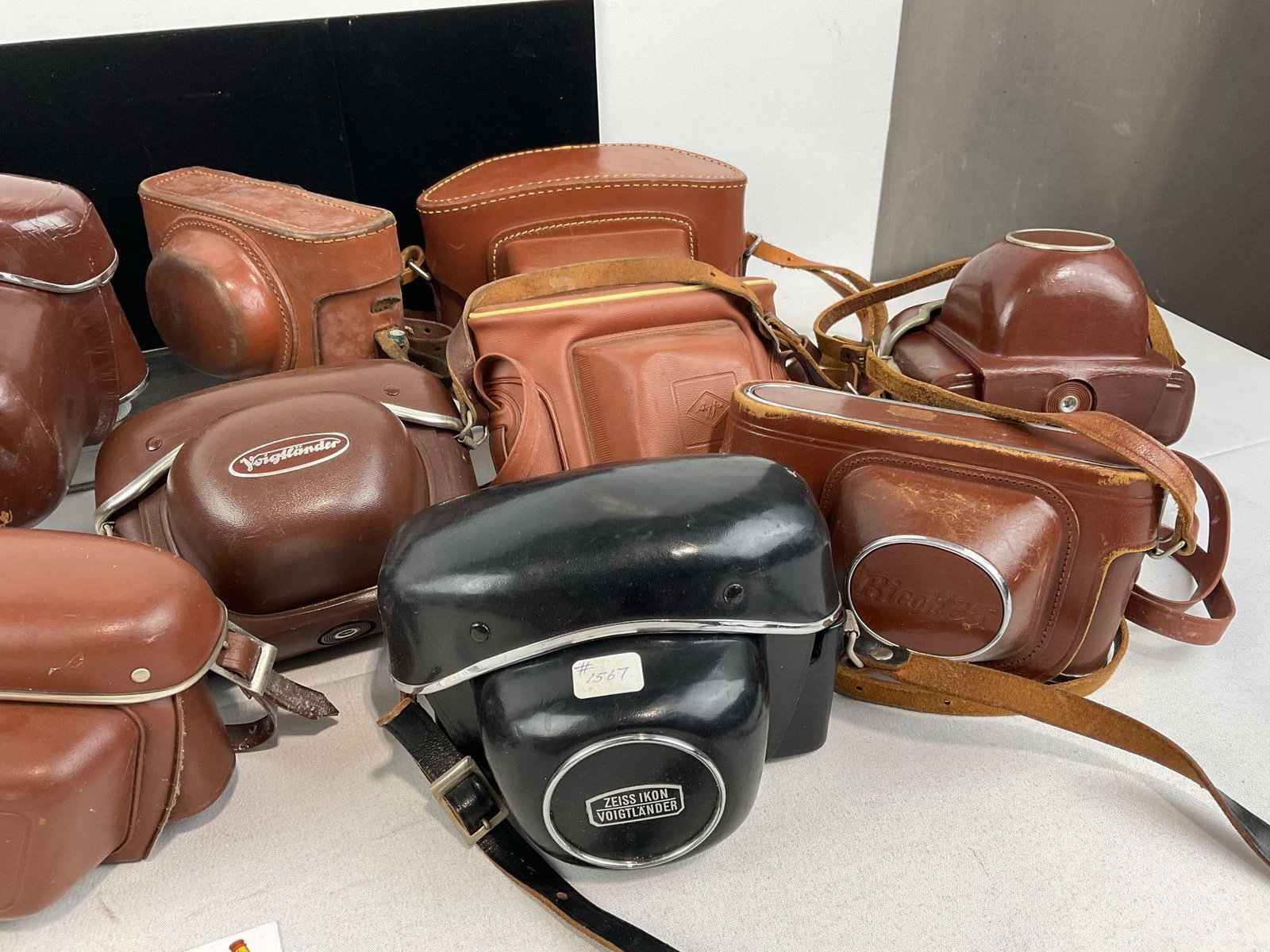 Set of 14 Vintage Leather Field Cases, Voigtlander & Afga & more, some wear - 3