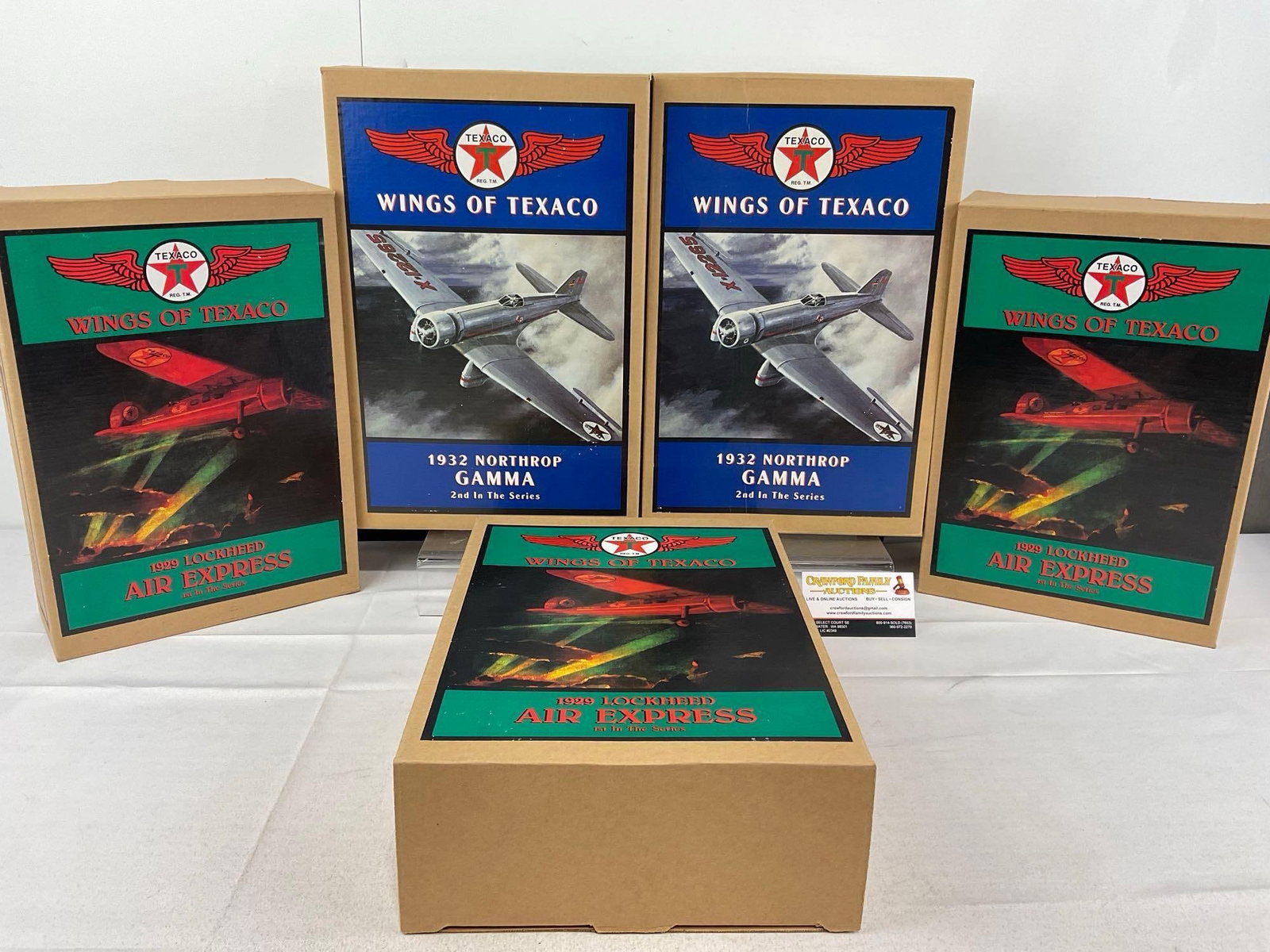 3x Wings of Texaco 1929 Lockheed Air Express & 1932 Northrop Gamma, Plane Figures/Coin Banks in box (1 of 7)