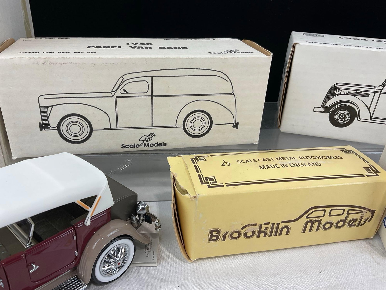 Set of 5 Diecast Coin Banks/Models, Duesenberg, Panel Van, 2x Panel Trucks & small car, 1:43 Scale - 3